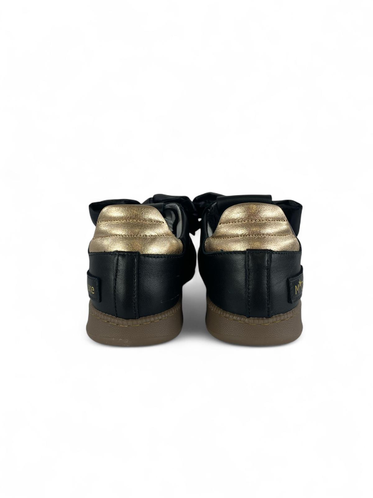 MELINE Sneaker donna in pelle e Lacci in pizzo con Fiocco in nylon Nero