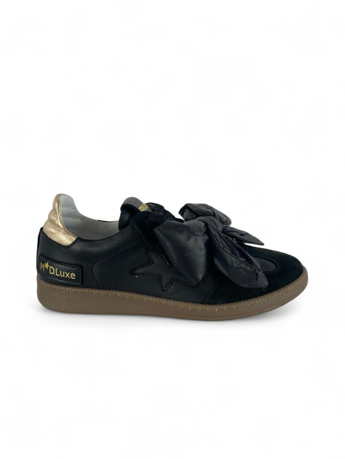 MELINE Sneaker donna in pelle e Lacci in pizzo con Fiocco in nylon Nero