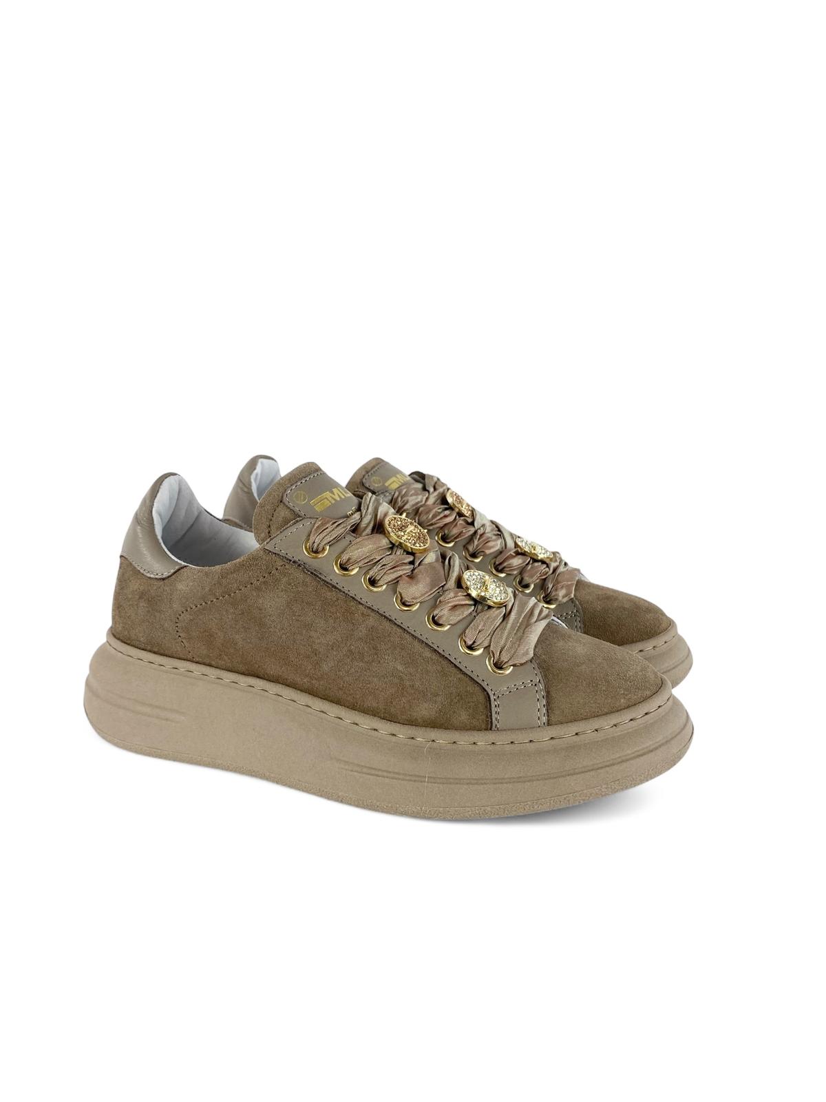 MELINE Sneaker donna in suede dettagli in pelle e Accessori removibili beige