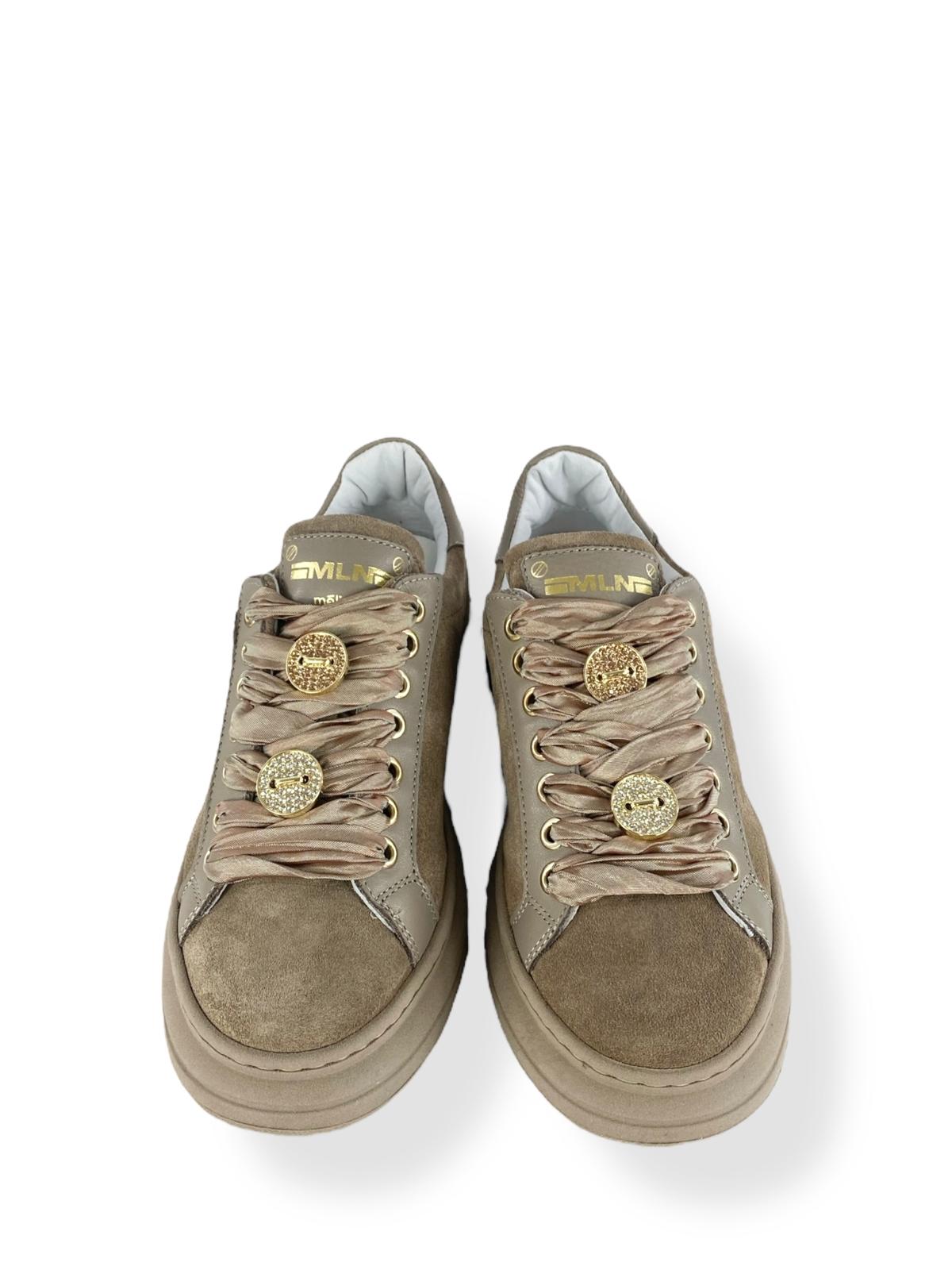 MELINE Sneaker donna in suede dettagli in pelle e Accessori removibili beige