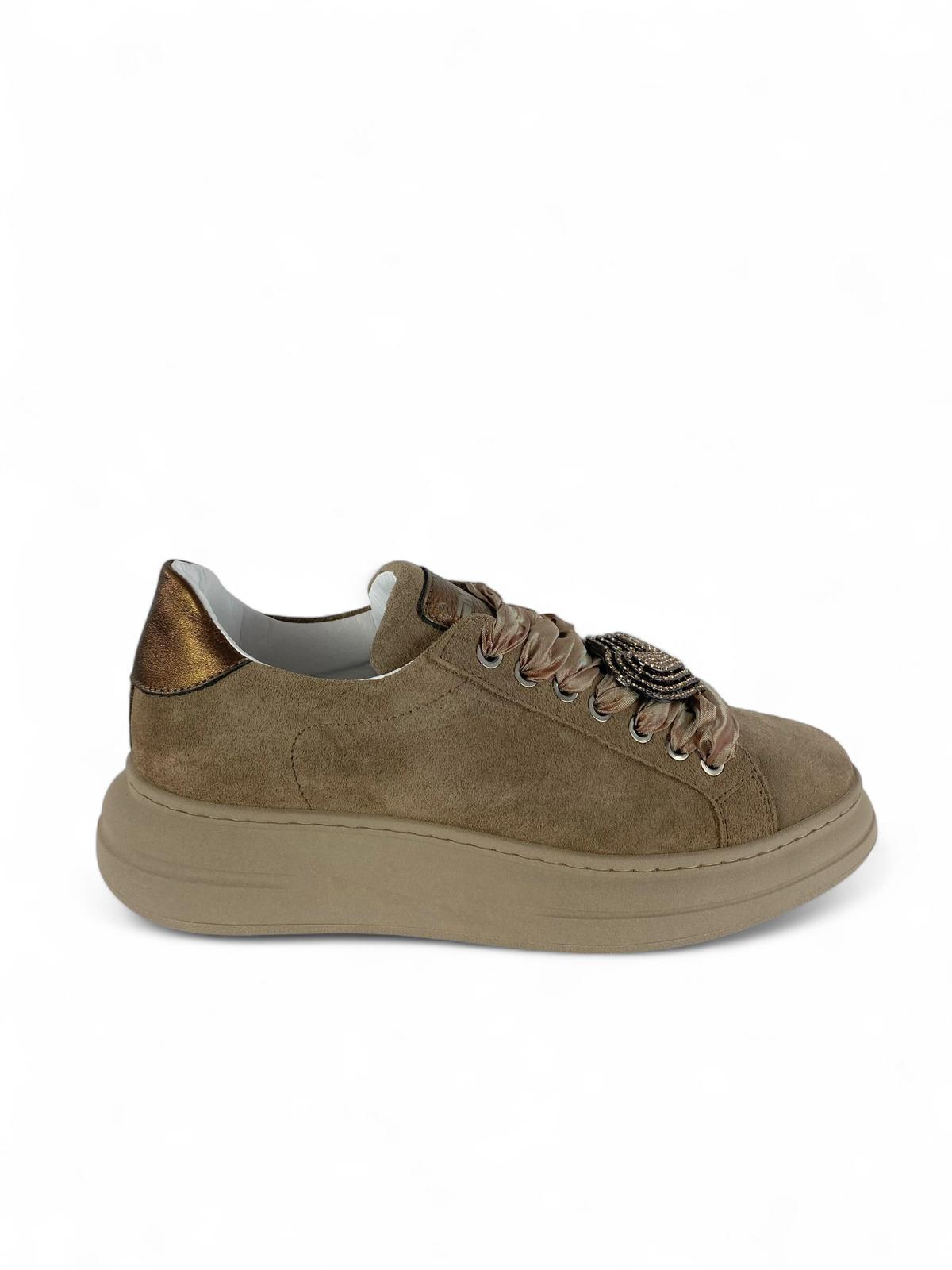 MELINE Sneaker donna in suede e Accessorio removibile in strass bronzo