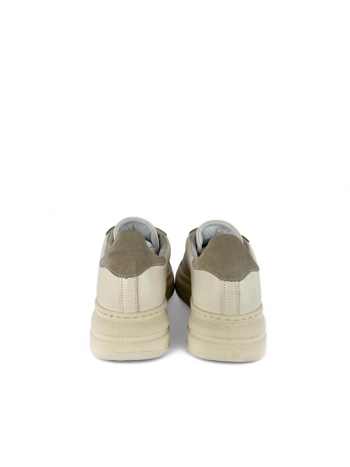 MELINE Sneaker donna in pelle e suede e Lacci in pizzo con bottoni strass crudo corda