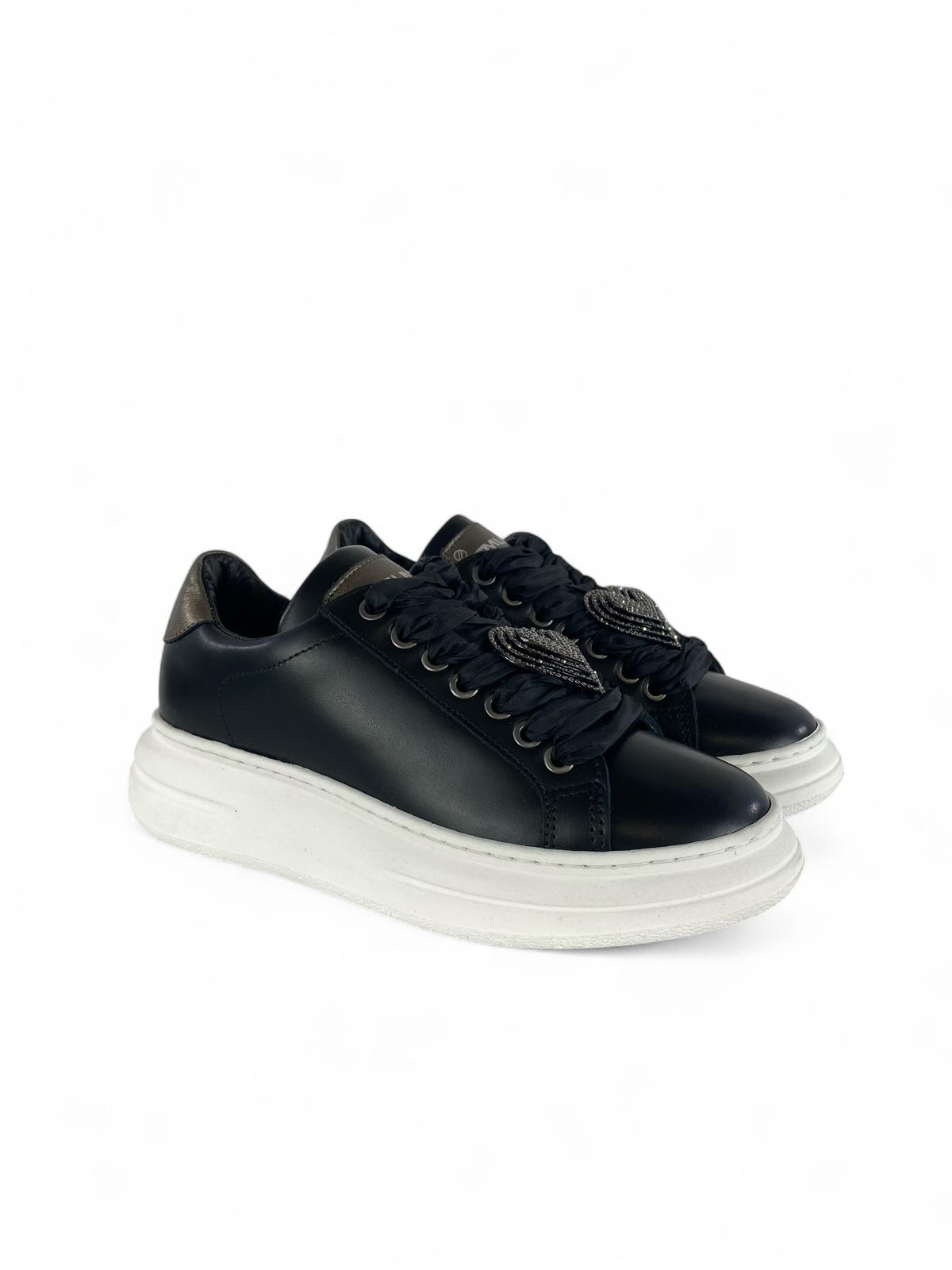MELINE Sneaker donna in pelle dettagli laminati nero