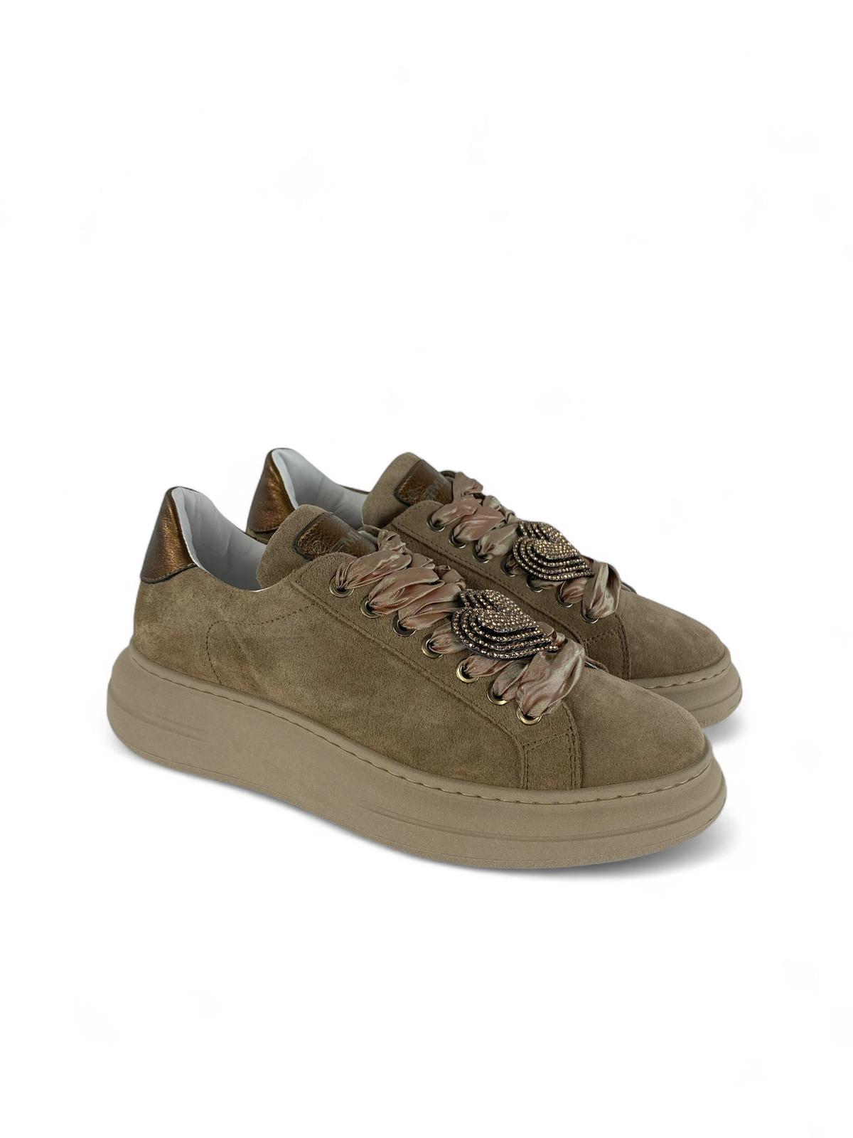MELINE Sneaker donna in suede e Accessorio removibile in strass bronzo