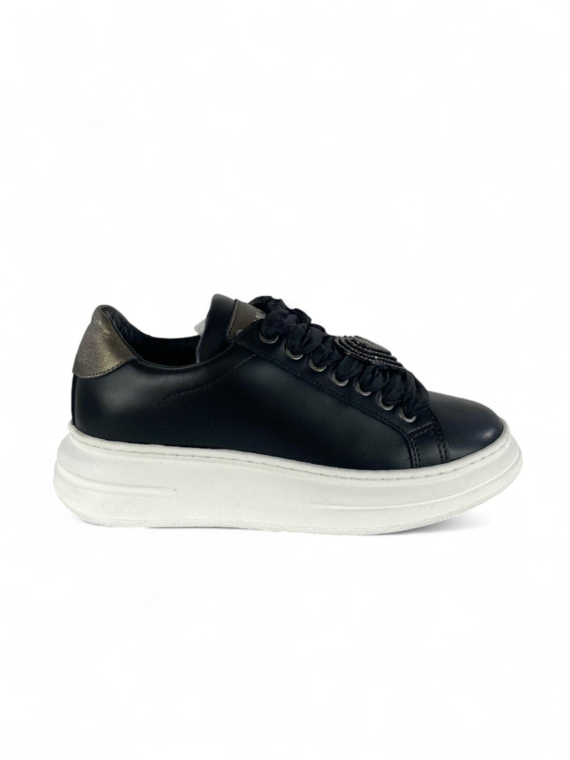 MELINE Sneaker donna in pelle dettagli laminati nero