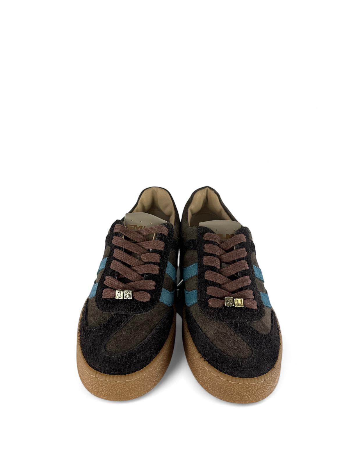 MELINE Sneaker donna in suede dettagli in pelle marrone
