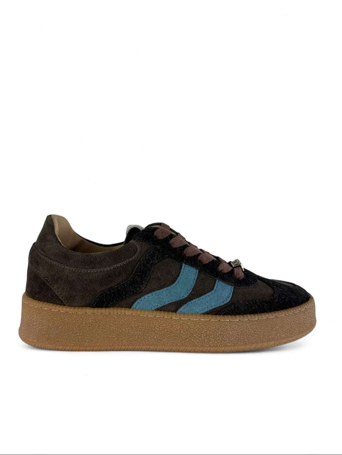 MELINE Sneaker donna in suede dettagli in pelle marrone