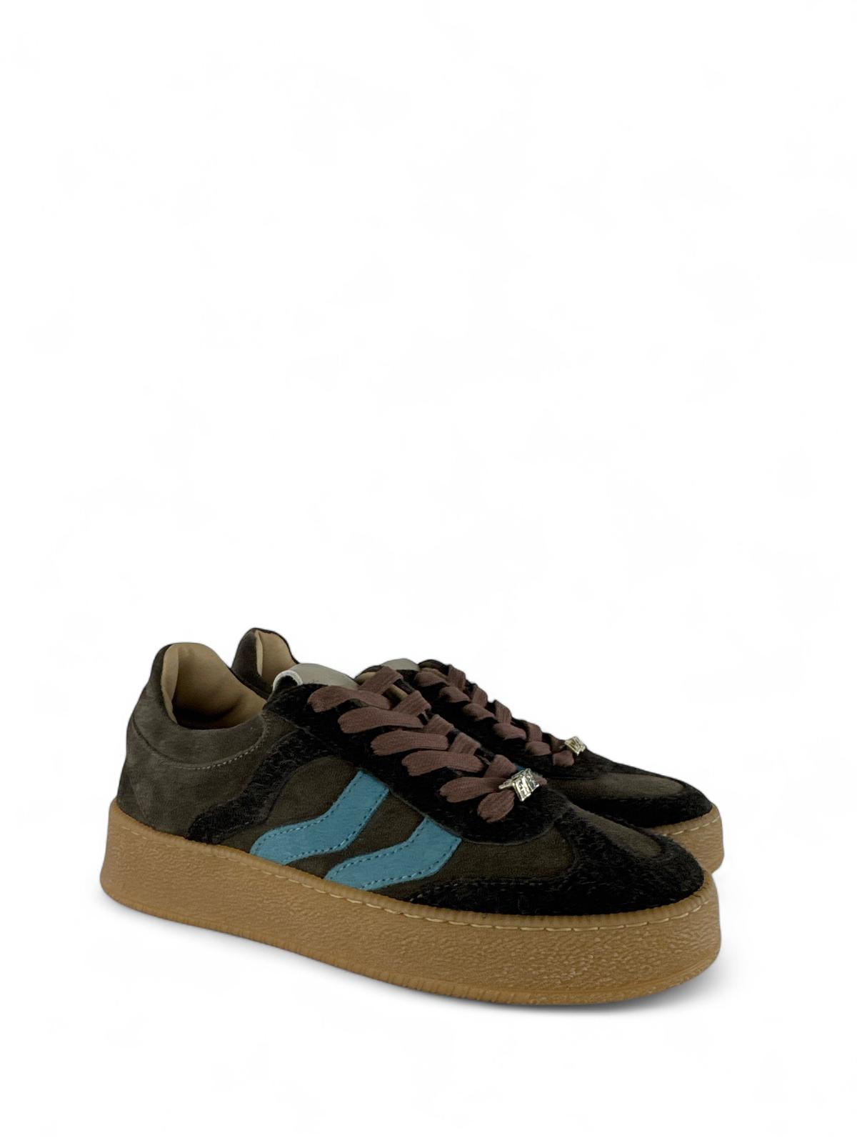 MELINE Sneaker donna in suede dettagli in pelle marrone