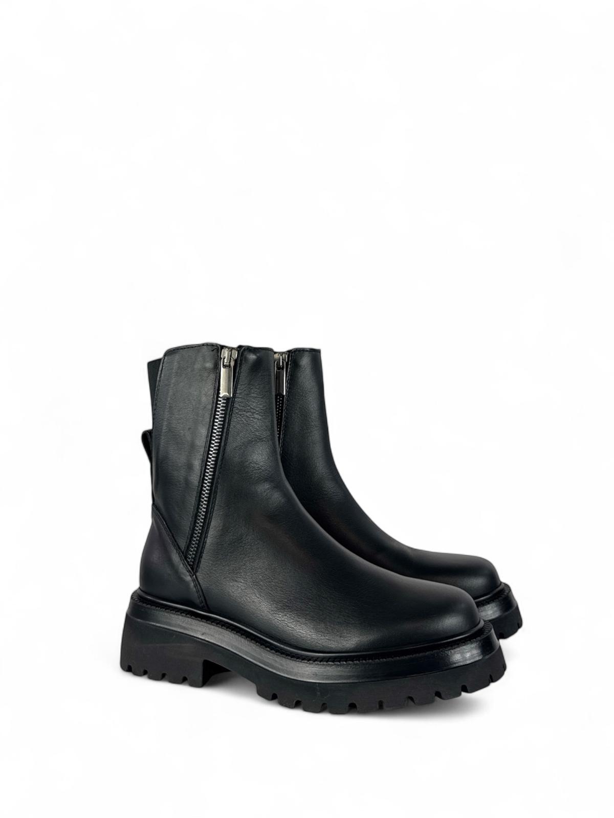 CROWN Stivale donna in pelle con zip laterali nero