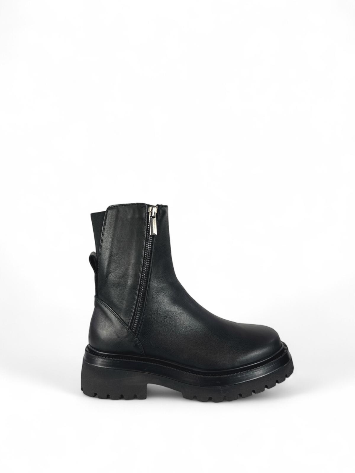 CROWN Stivale donna in pelle con zip laterali nero
