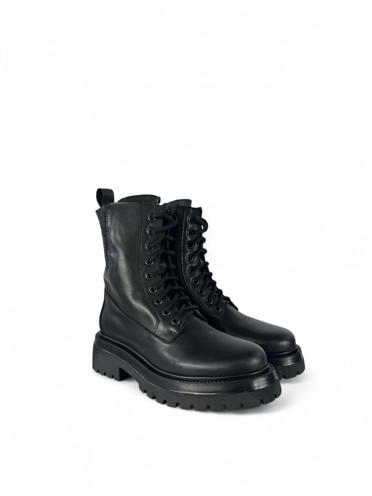 CROWN Anfibio donna in pelle  con elastici lana nero