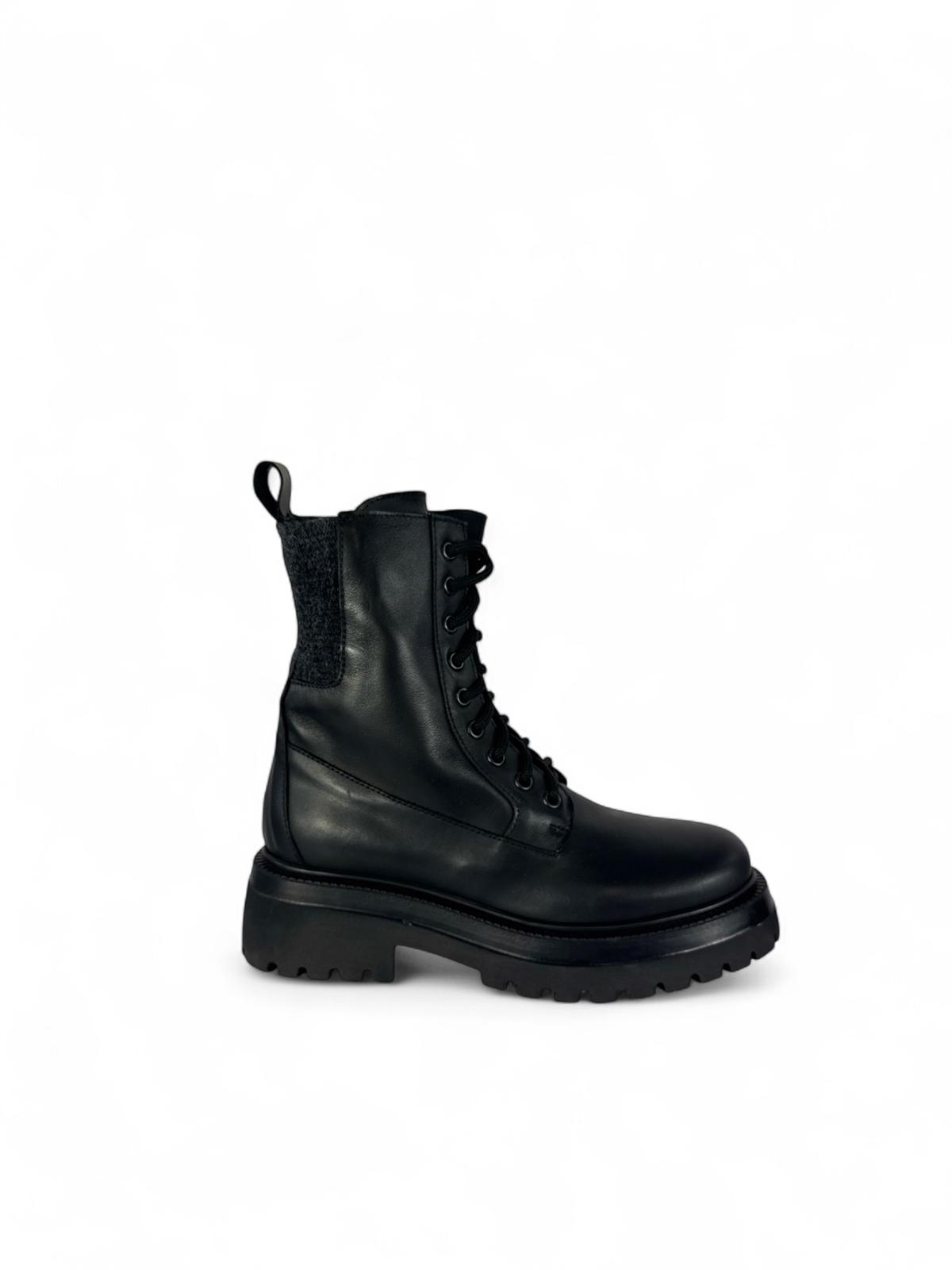 CROWN Anfibio donna in pelle  con elastici lana nero