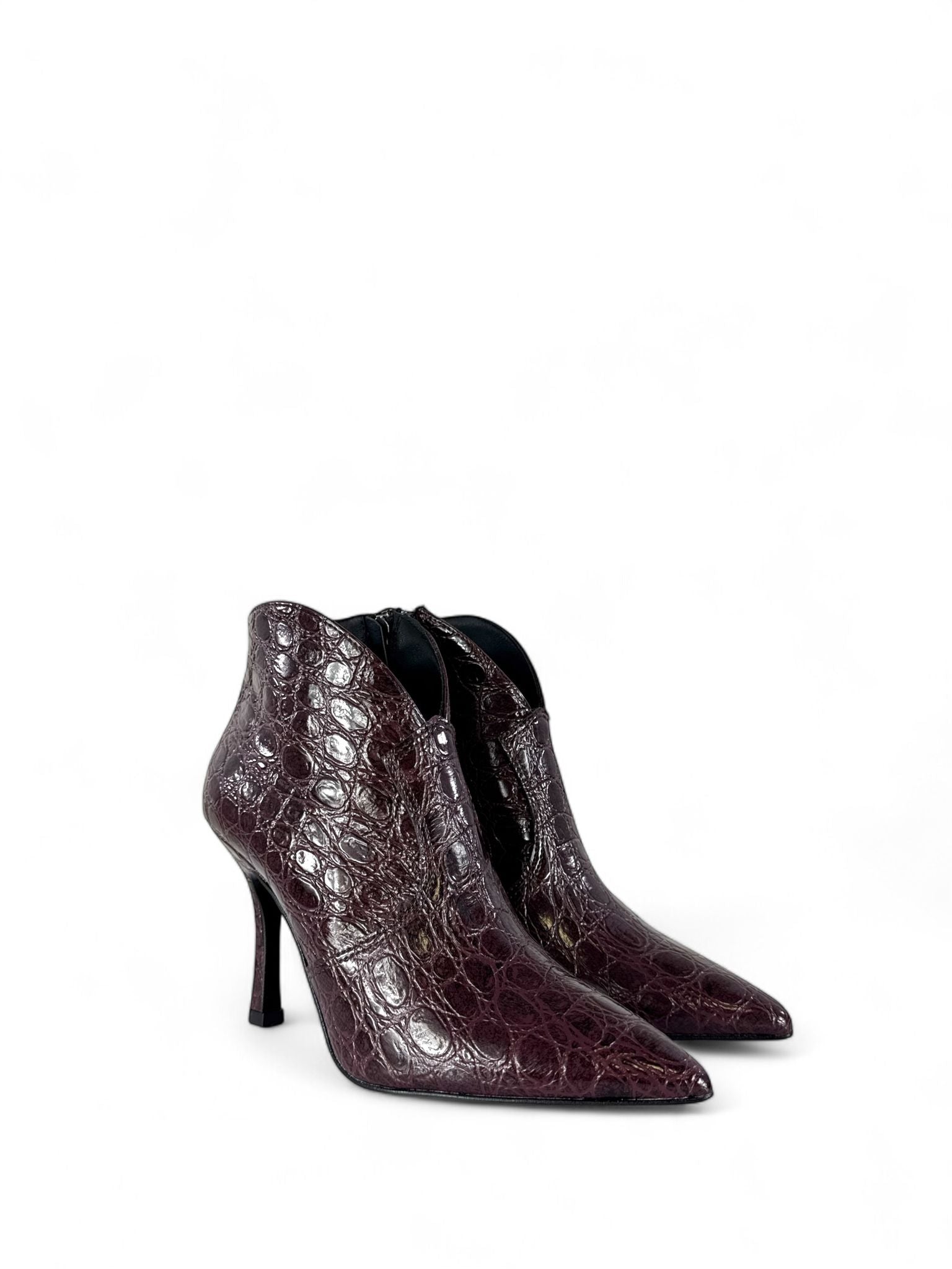 BOTTEGA LOTTI Tronchetti in ecopelle stampato coccodrillo 9cm bordeaux
