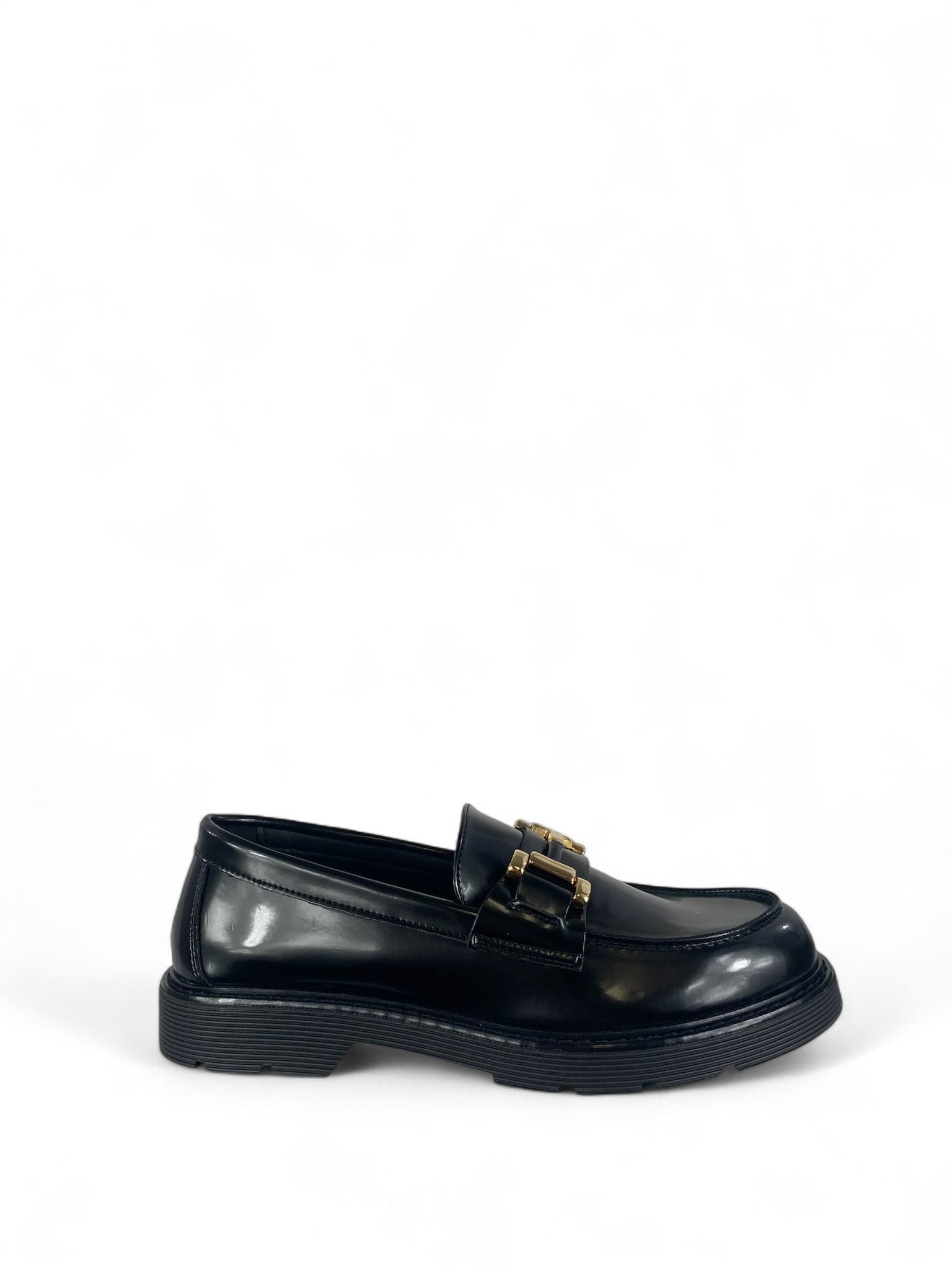 BOTTEGA LOTTI Mocassini in ecopelle lucida con morsetto oro nero