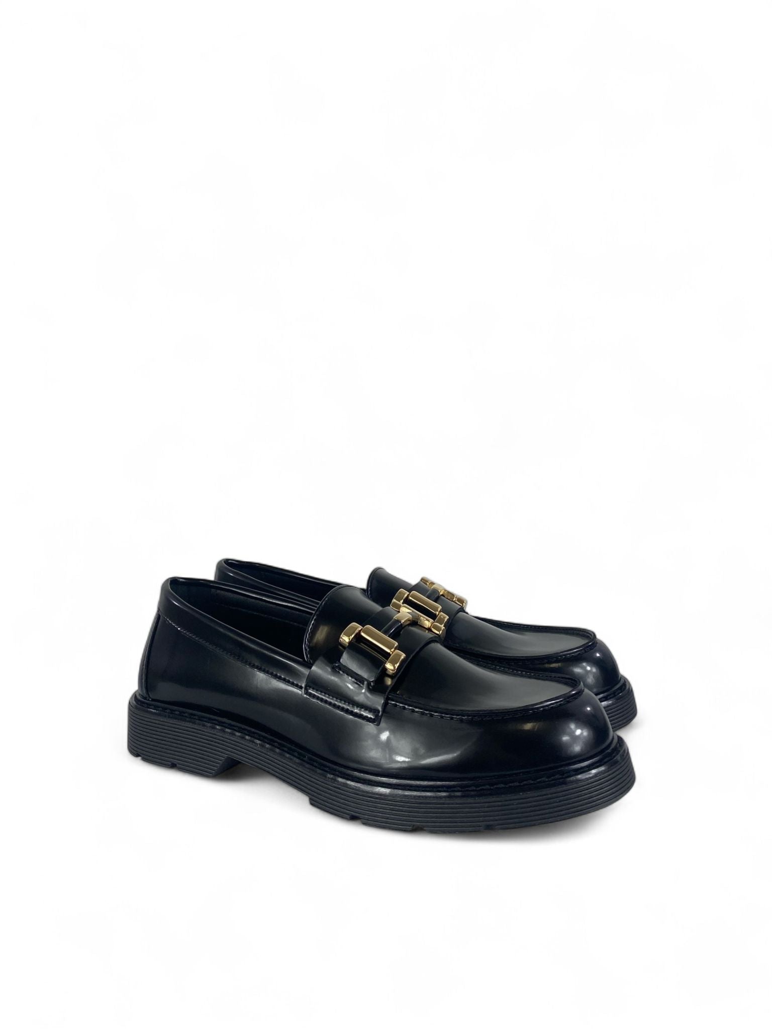 BOTTEGA LOTTI Mocassini in ecopelle lucida con morsetto oro nero