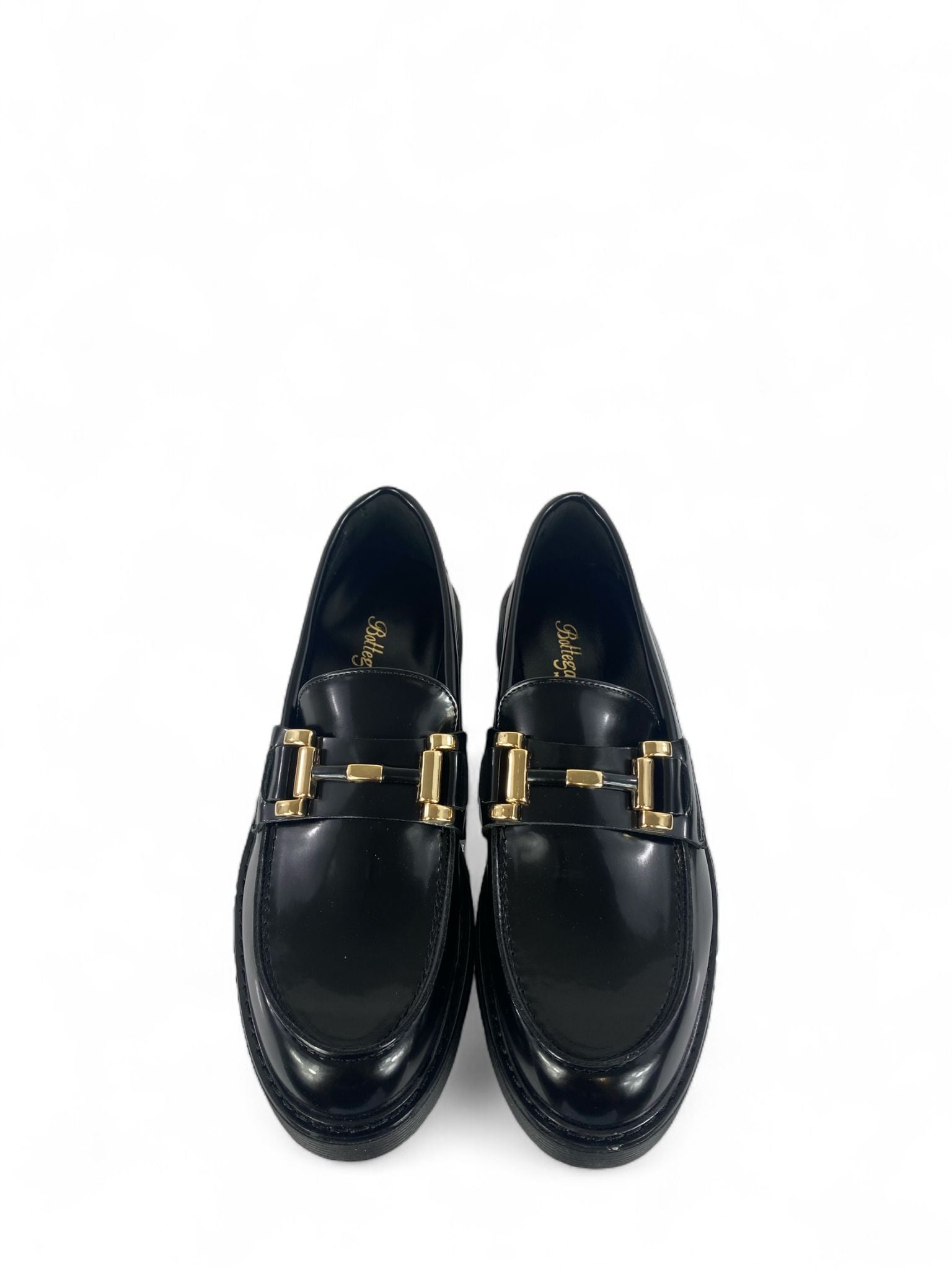 BOTTEGA LOTTI Mocassini in ecopelle lucida con morsetto oro nero