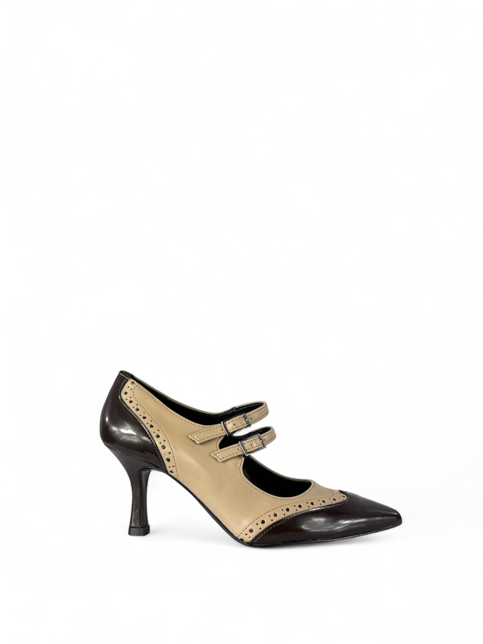 BOTTEGA LOTTI Mary jane donna in ecopelle bicolore 7cm tortora