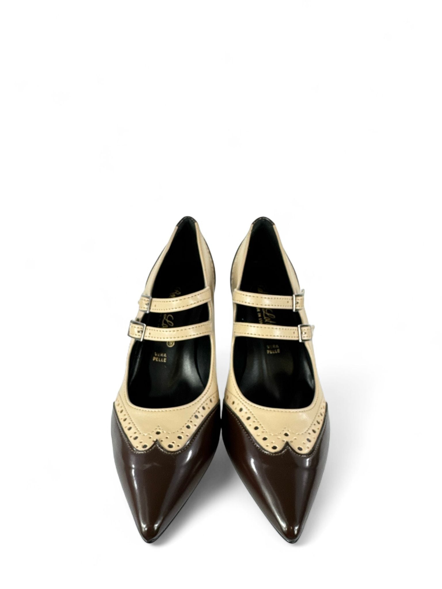 BOTTEGA LOTTI Mary jane donna in ecopelle bicolore 7cm tortora