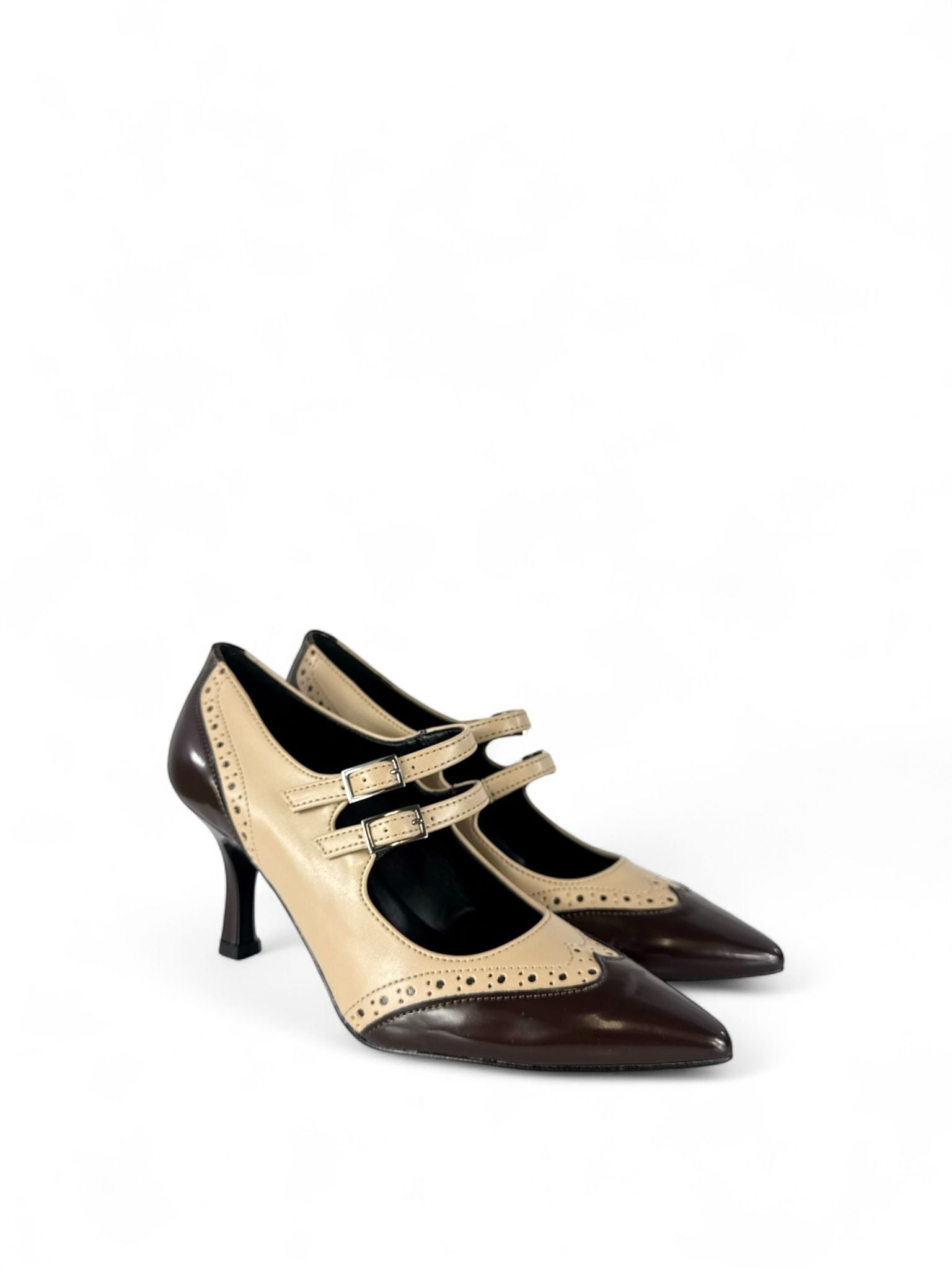 BOTTEGA LOTTI Mary jane donna in ecopelle bicolore 7cm tortora