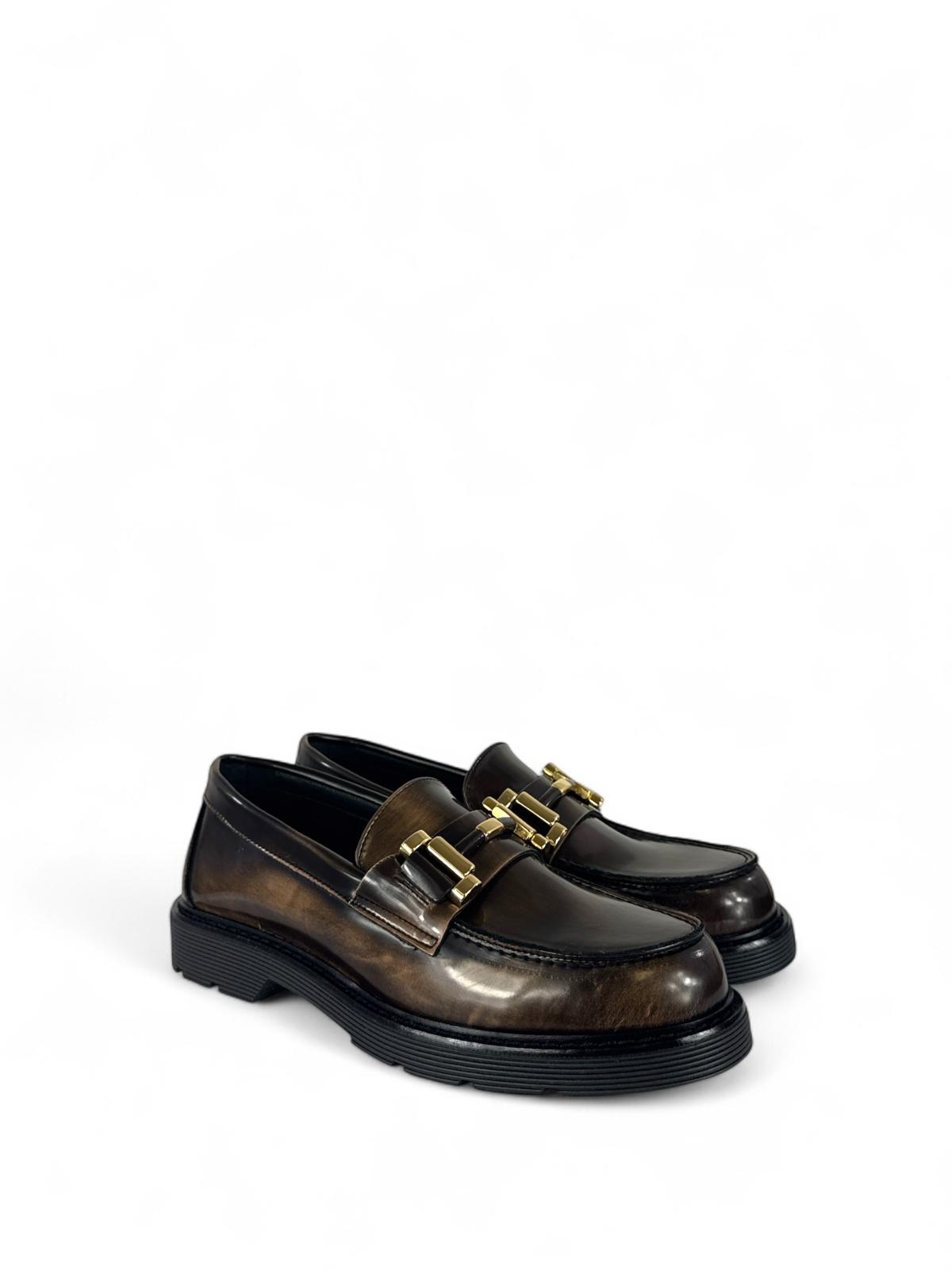 BOTTEGA LOTTI Mocassini in ecopelle spazzolata con morsetto oro taupe