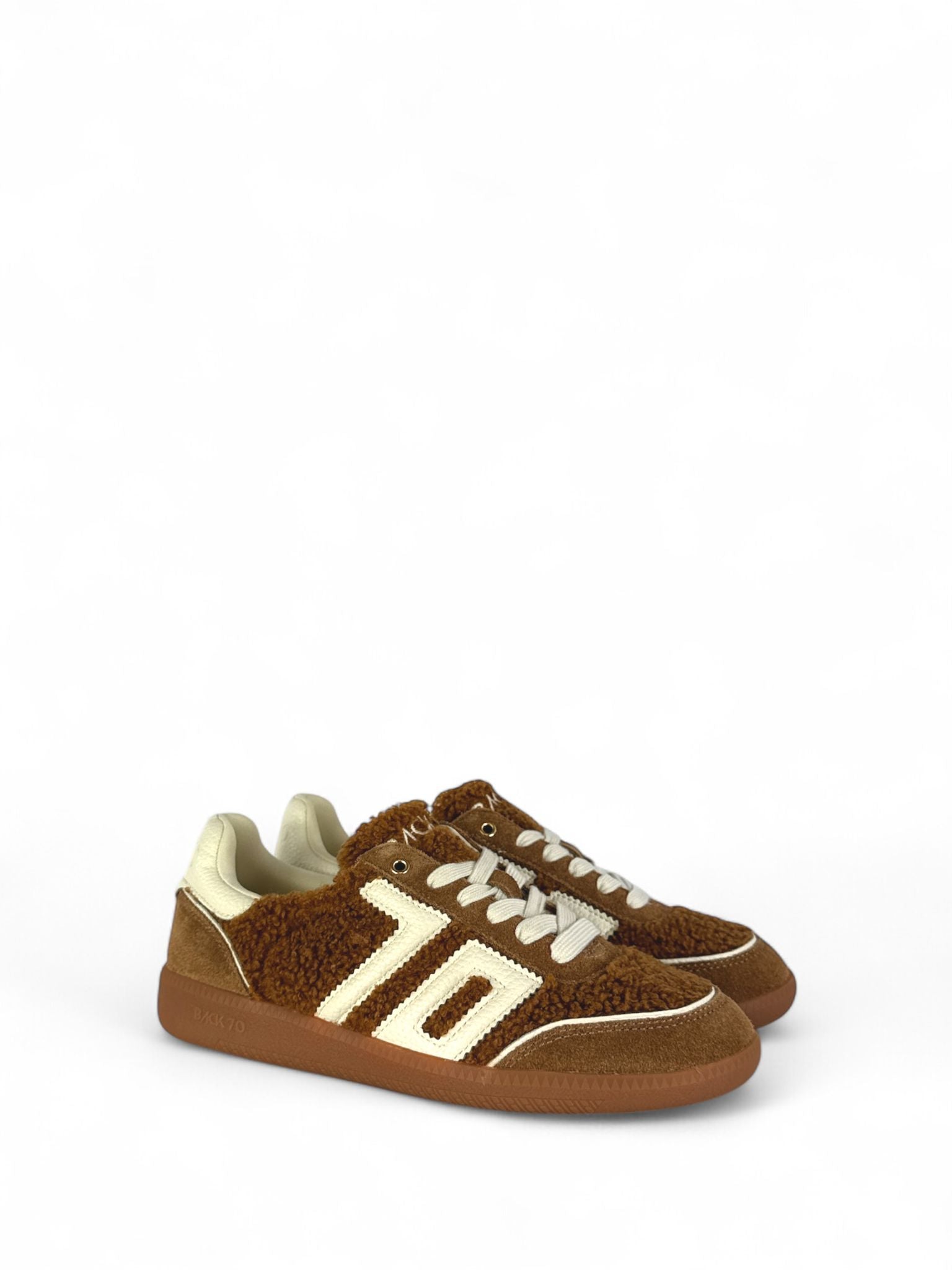BACK70 Sneaker donna teddy suede e logo in pelle cuoio