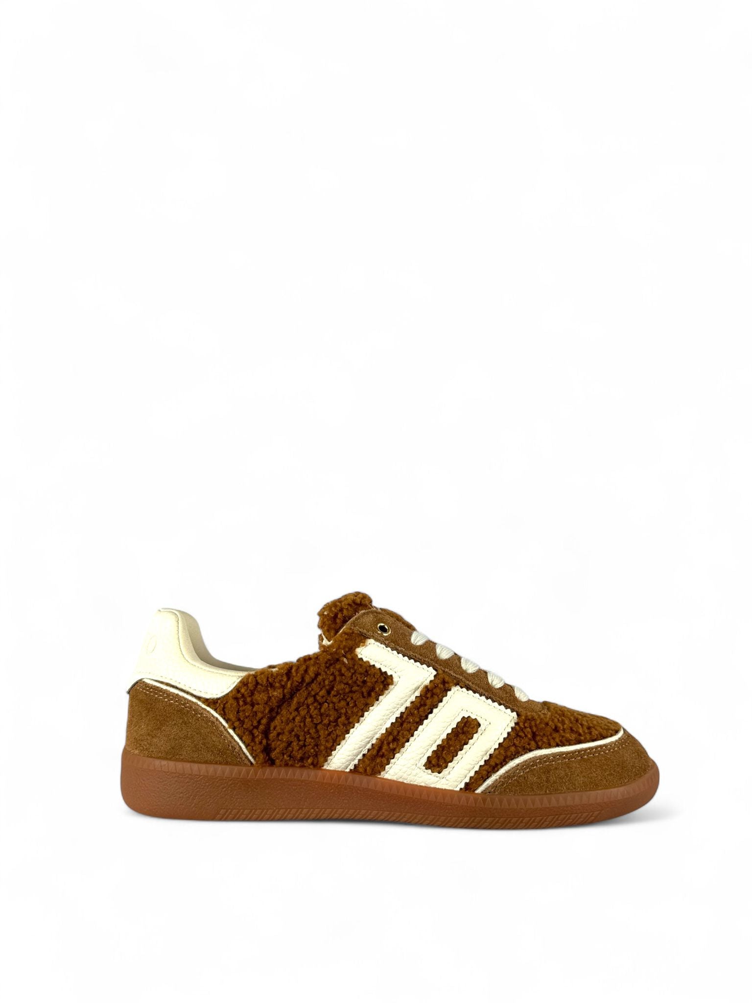 BACK70 Sneaker donna teddy suede e logo in pelle cuoio