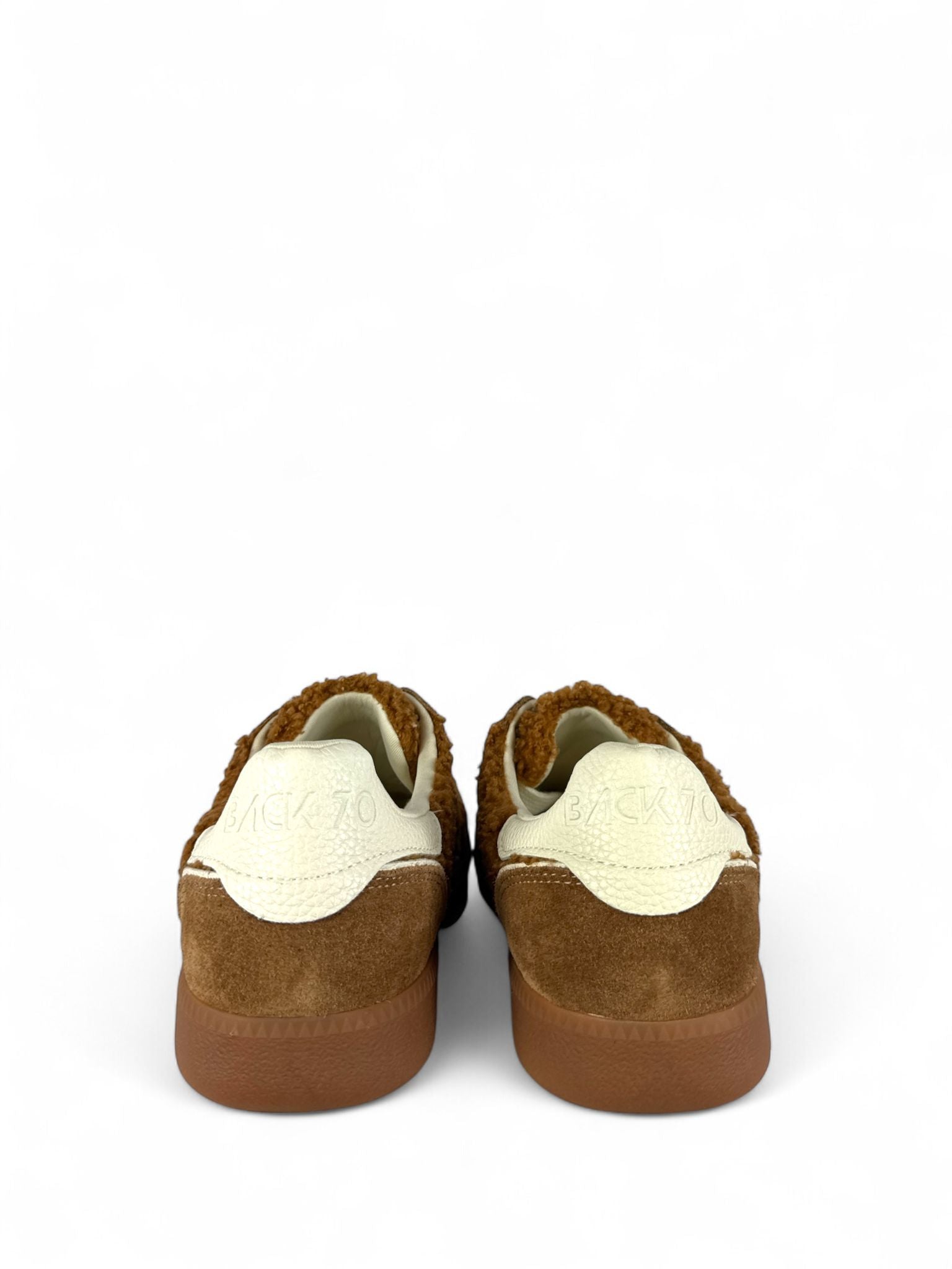 BACK70 Sneaker donna teddy suede e logo in pelle cuoio