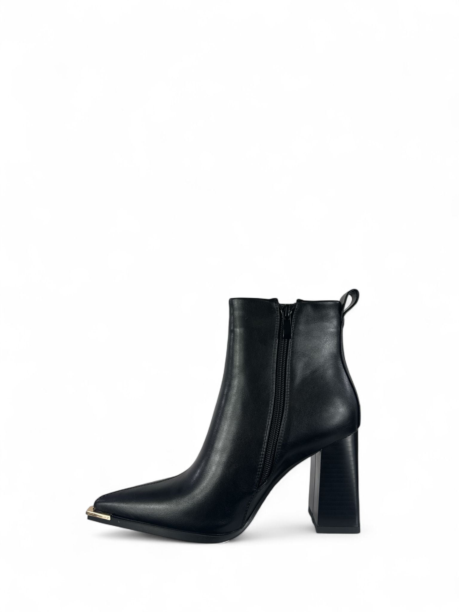 EXÈ Stivaletto donna in eco pelle con puntale oro con zip 9cm nero