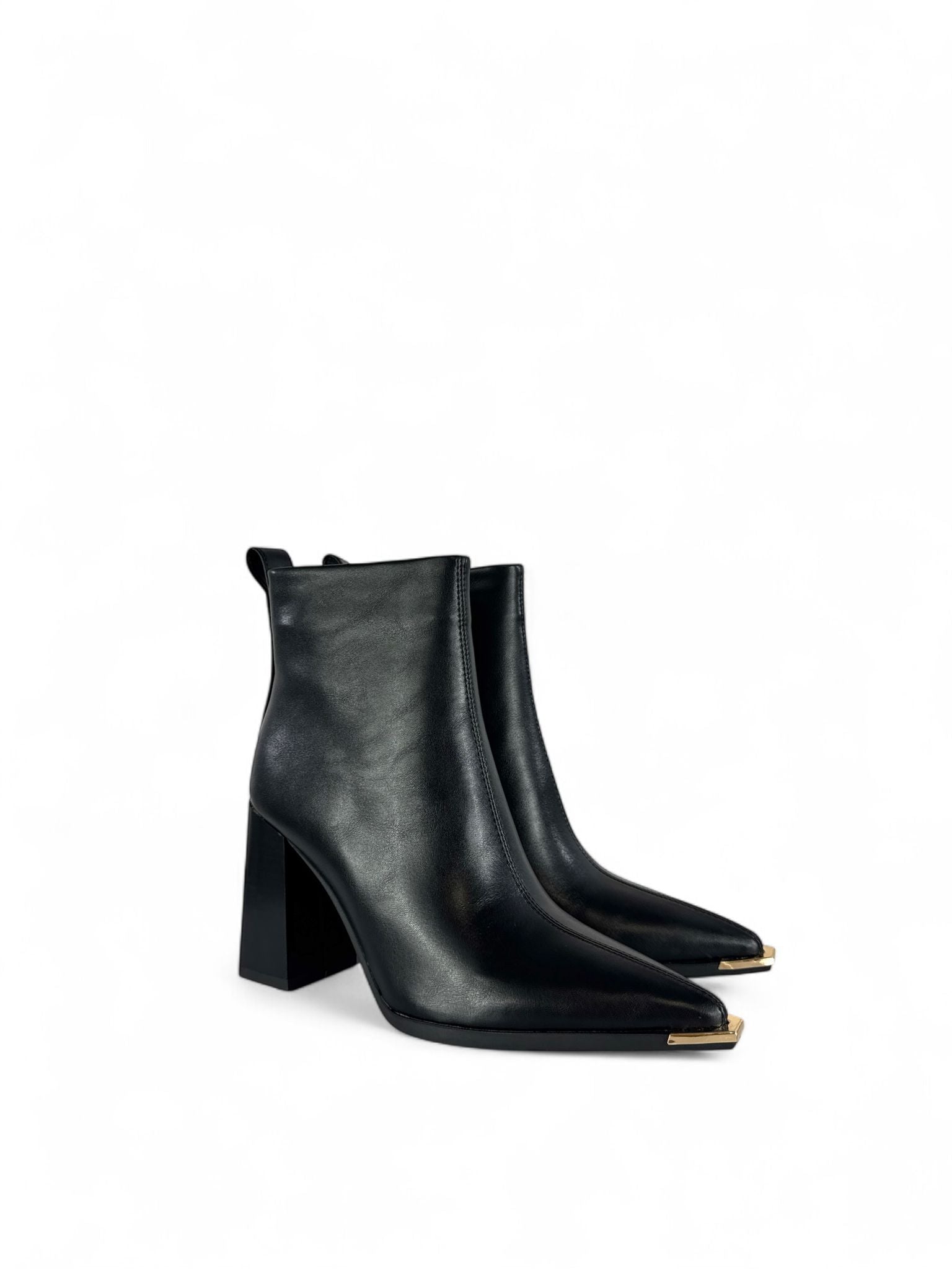 EXÈ Stivaletto donna in eco pelle con puntale oro con zip 9cm nero