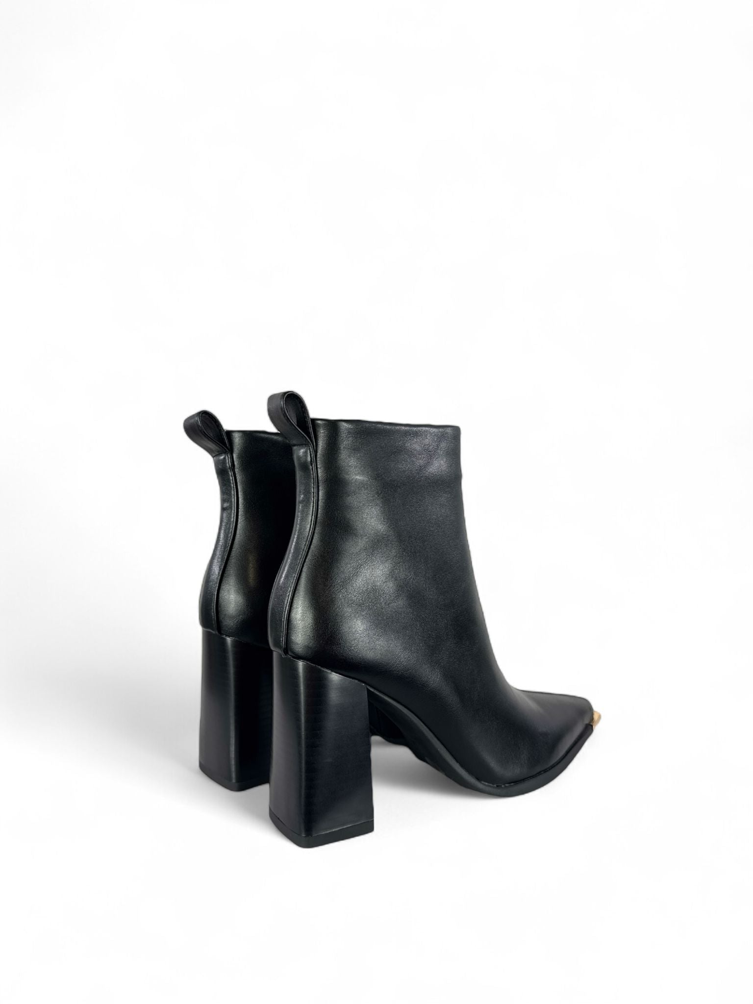 EXÈ Stivaletto donna in eco pelle con puntale oro con zip 9cm nero