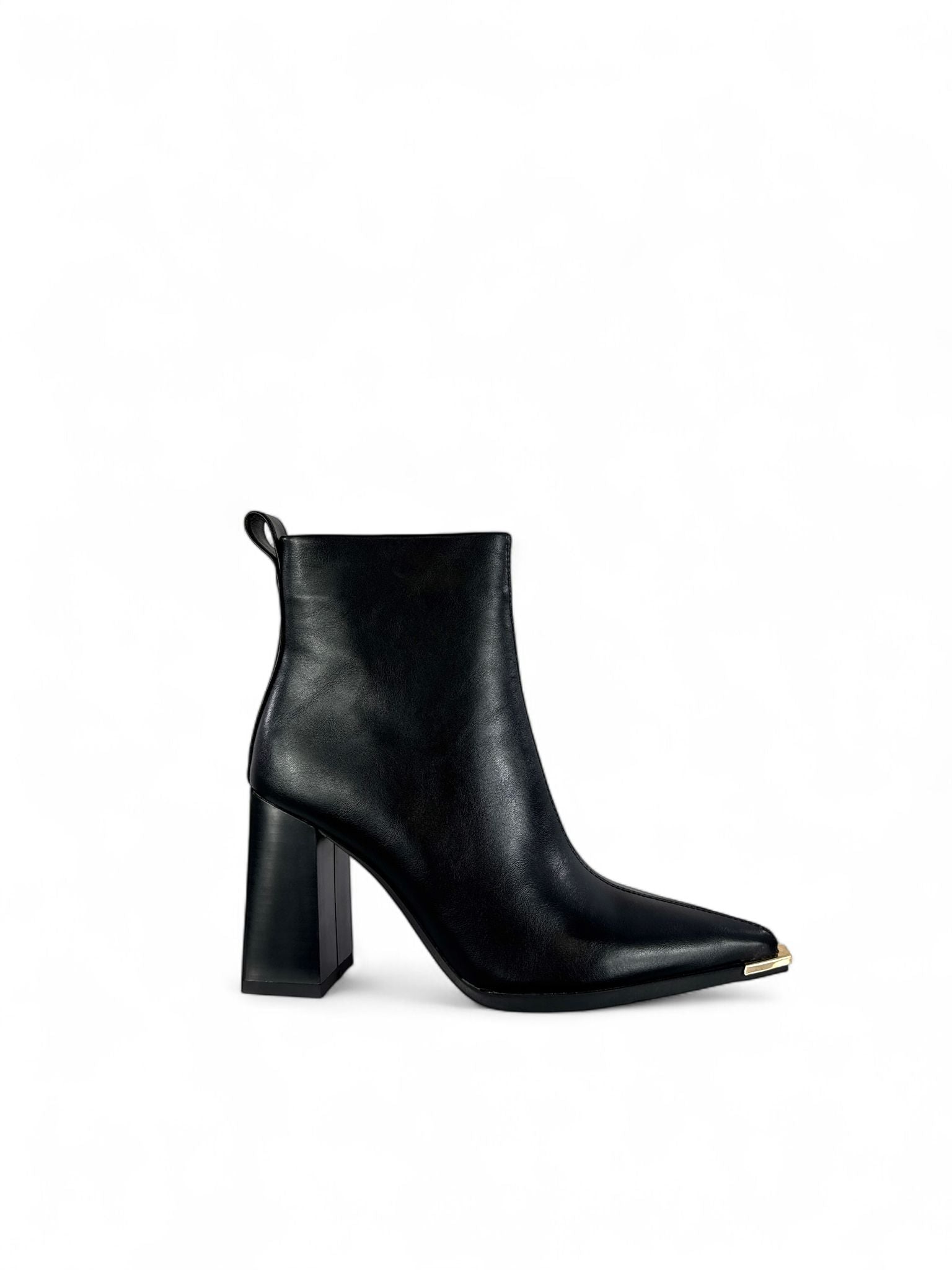 EXÈ Stivaletto donna in eco pelle con puntale oro con zip 9cm nero