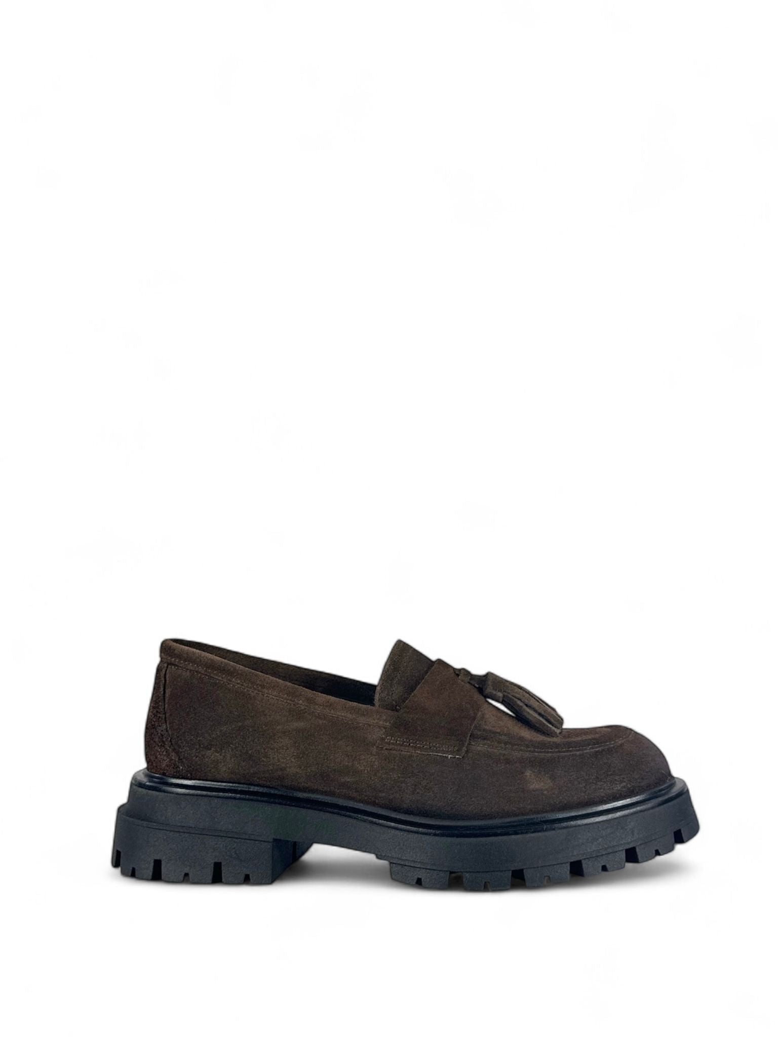 DIVINE FOLLIE Mocassino donna in crosta con nappe moro