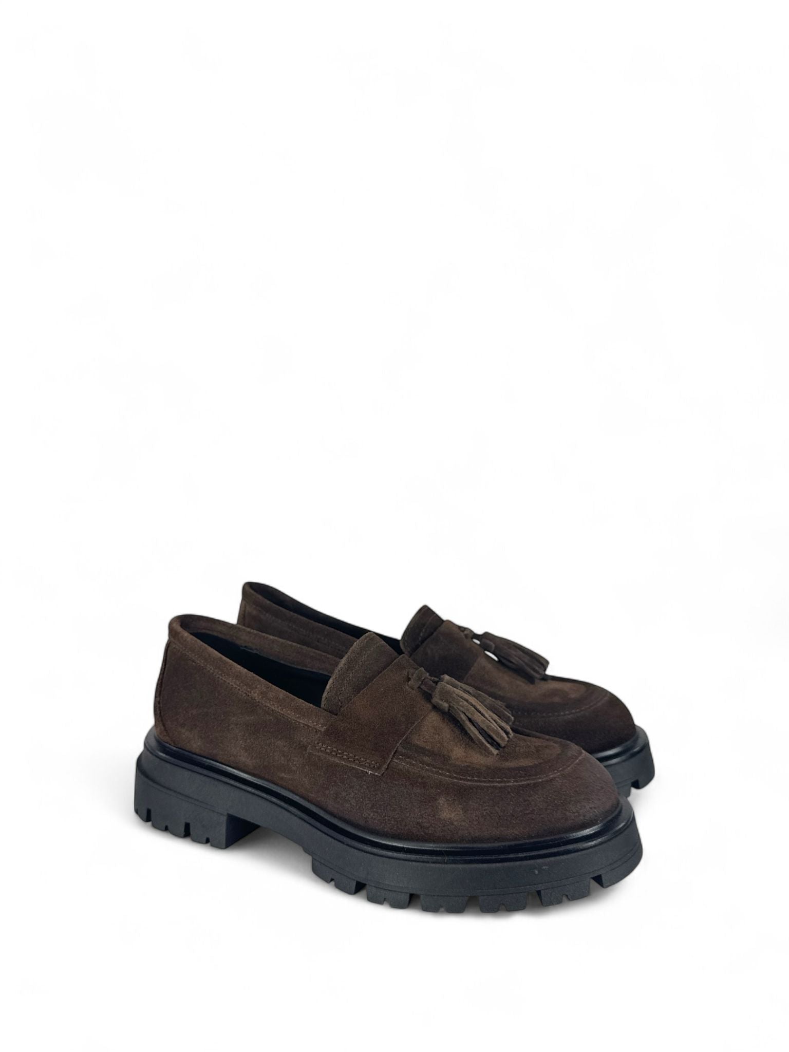 DIVINE FOLLIE Mocassino donna in crosta con nappe moro