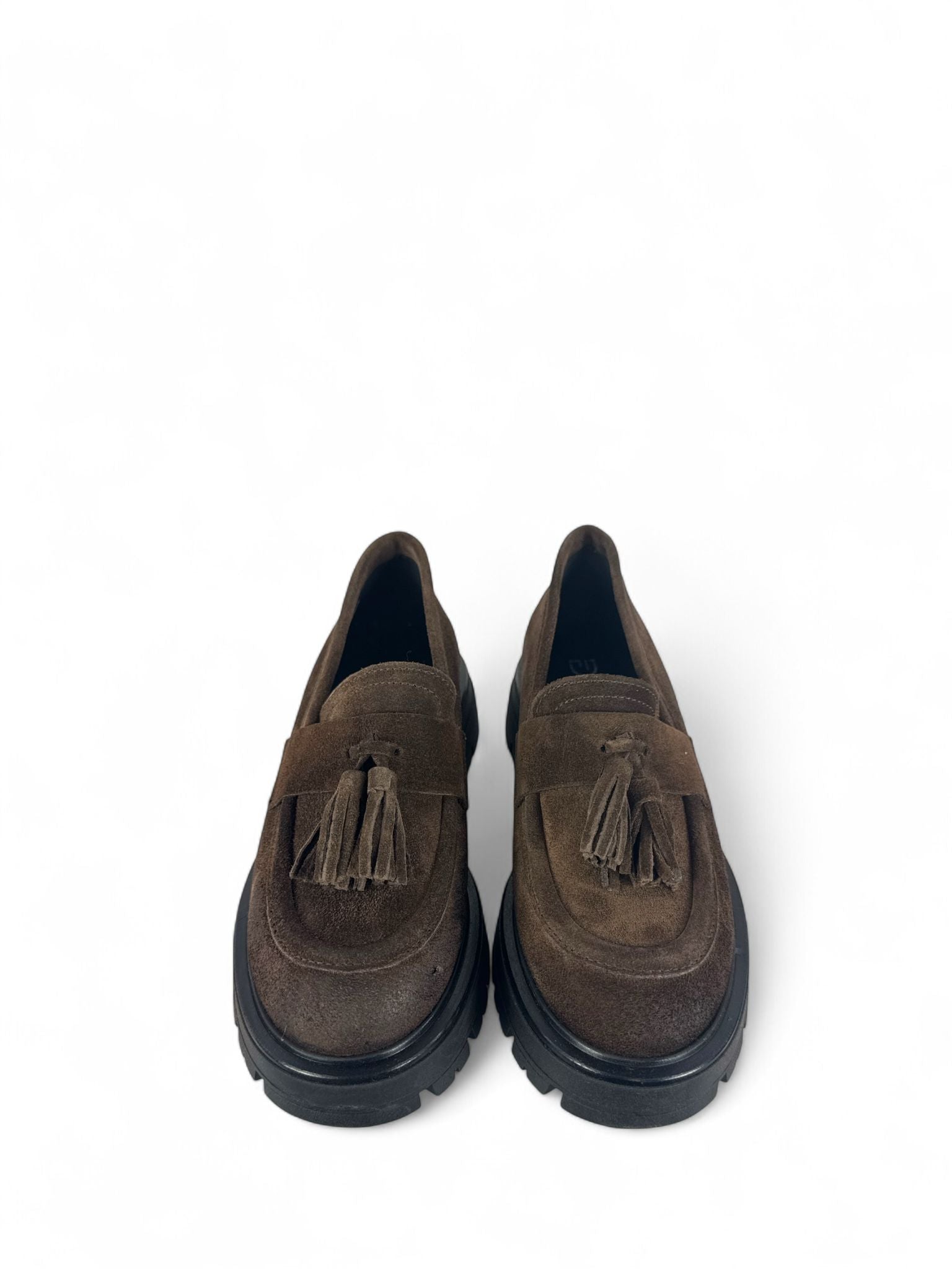 DIVINE FOLLIE Mocassino donna in crosta con nappe moro