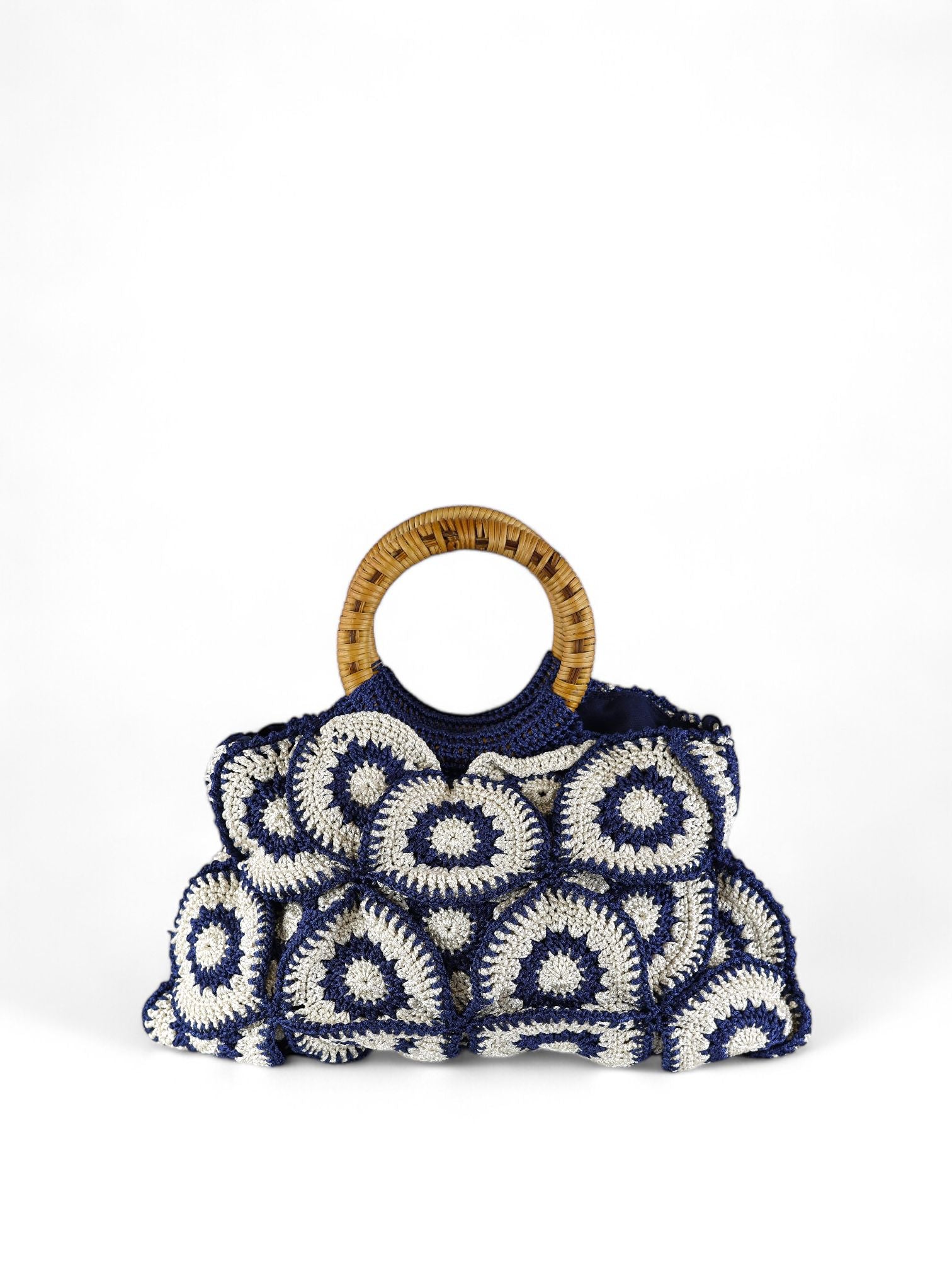 Enrico Versari borsa donna uncinetto 100% cotone bicolor bianco e blu
