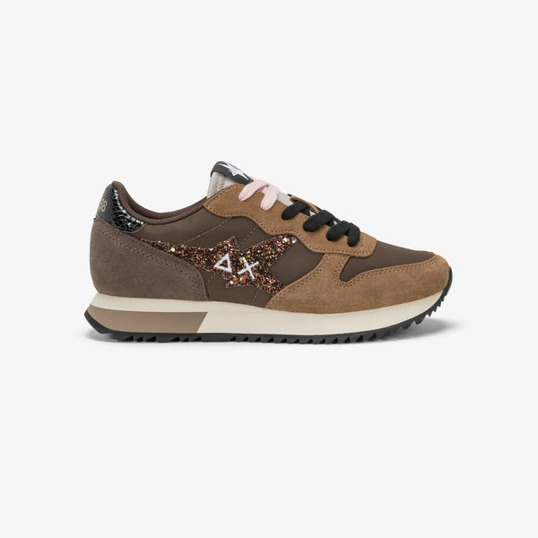 SUN68 Sneaker donna in nylon e suede marrone