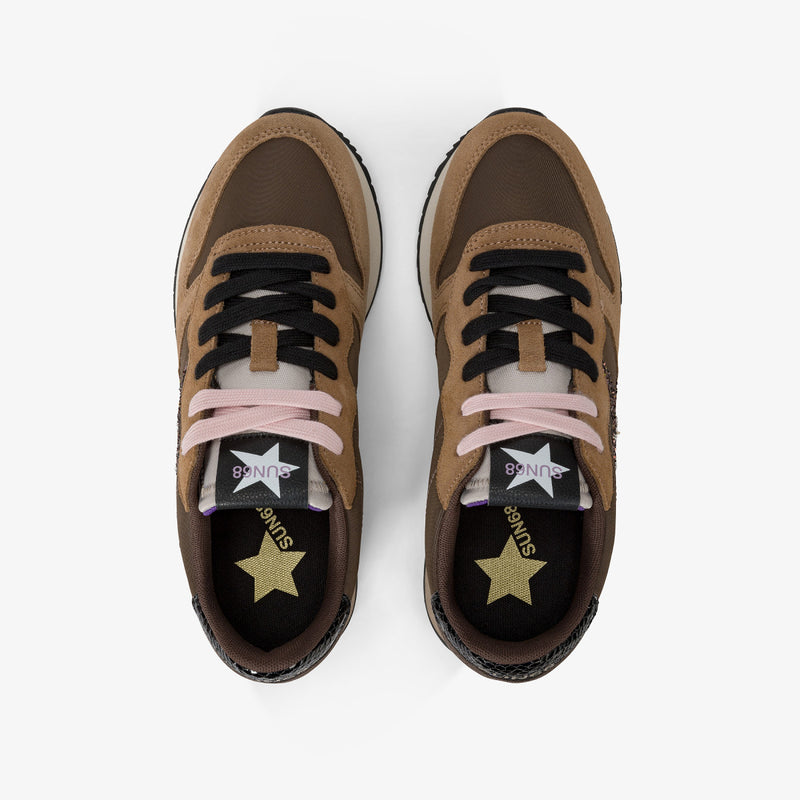 SUN68 Sneaker donna in nylon e suede marrone