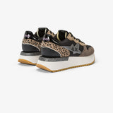 SUN68 Sneaker donna in tessuto tecnico nero con inserti in camoscio beige e marrone