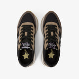 SUN68 Sneaker donna in tessuto tecnico nero con inserti in camoscio beige e marrone