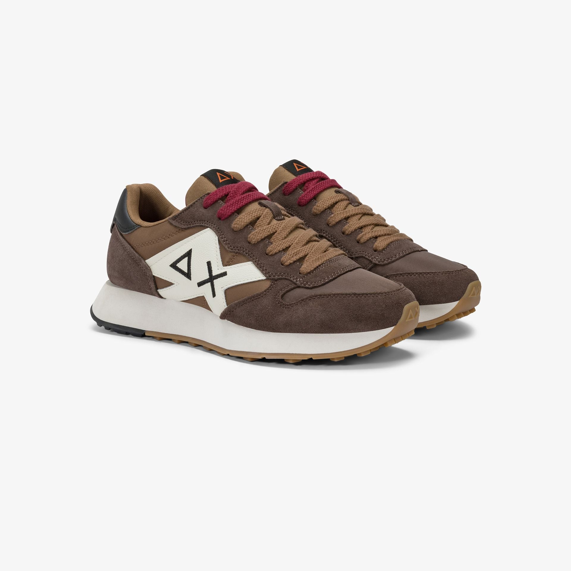 SUN68 Sneaker uomo nylon suede con logo grande marrone