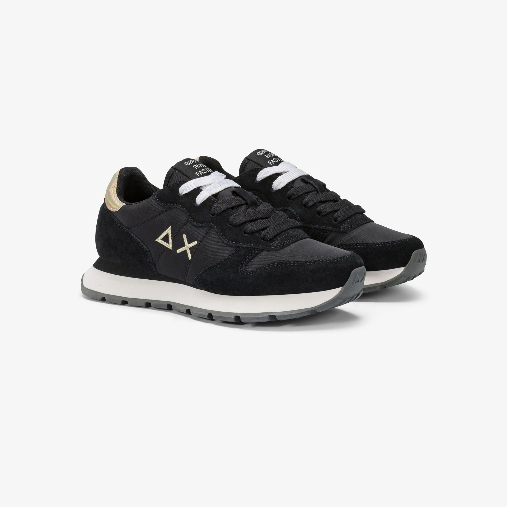SUN68 Sneaker Ally Gold Silver in nylon e suede nero