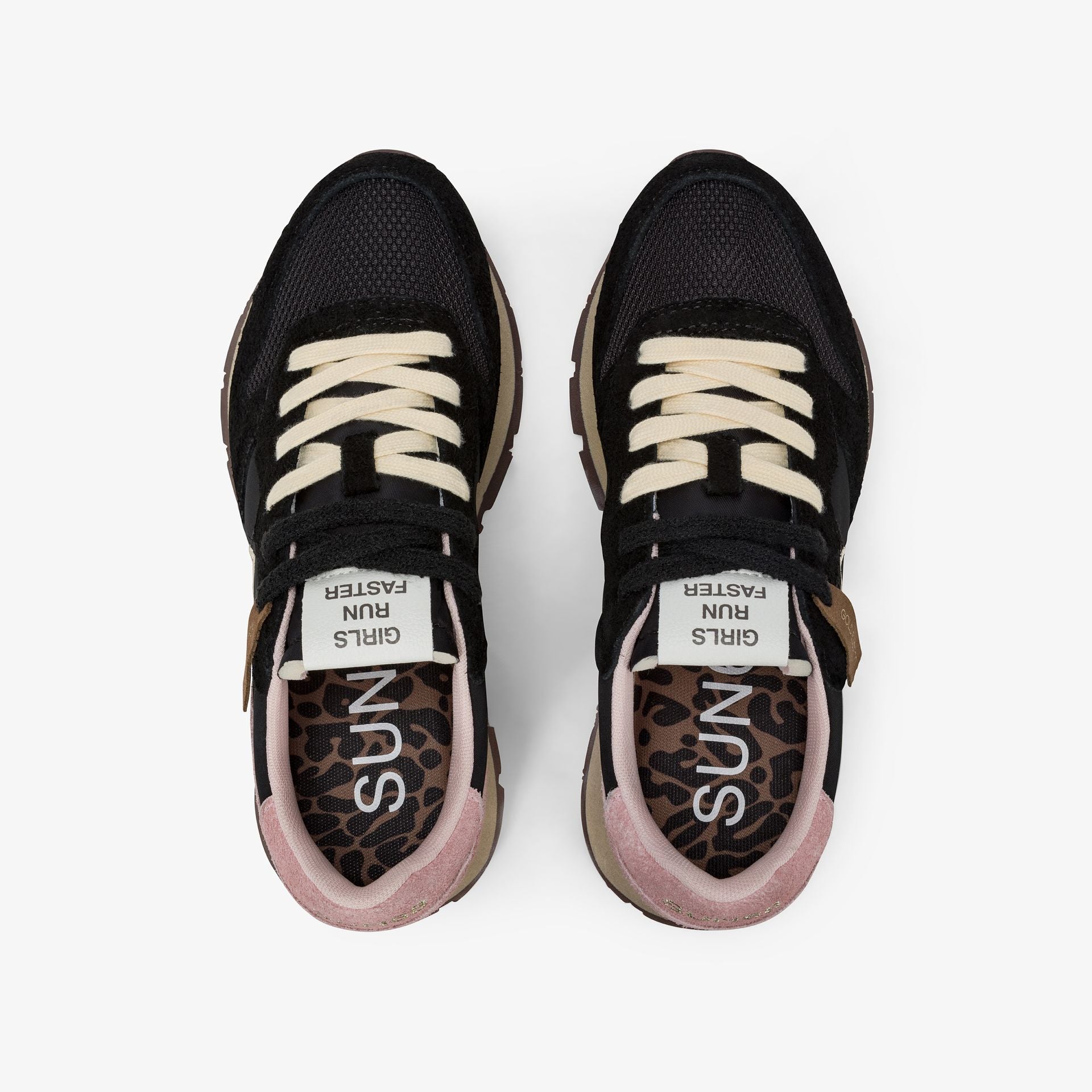 SUN68 Sneaker donna stile vintage in nylon mesh suede nero e rosa