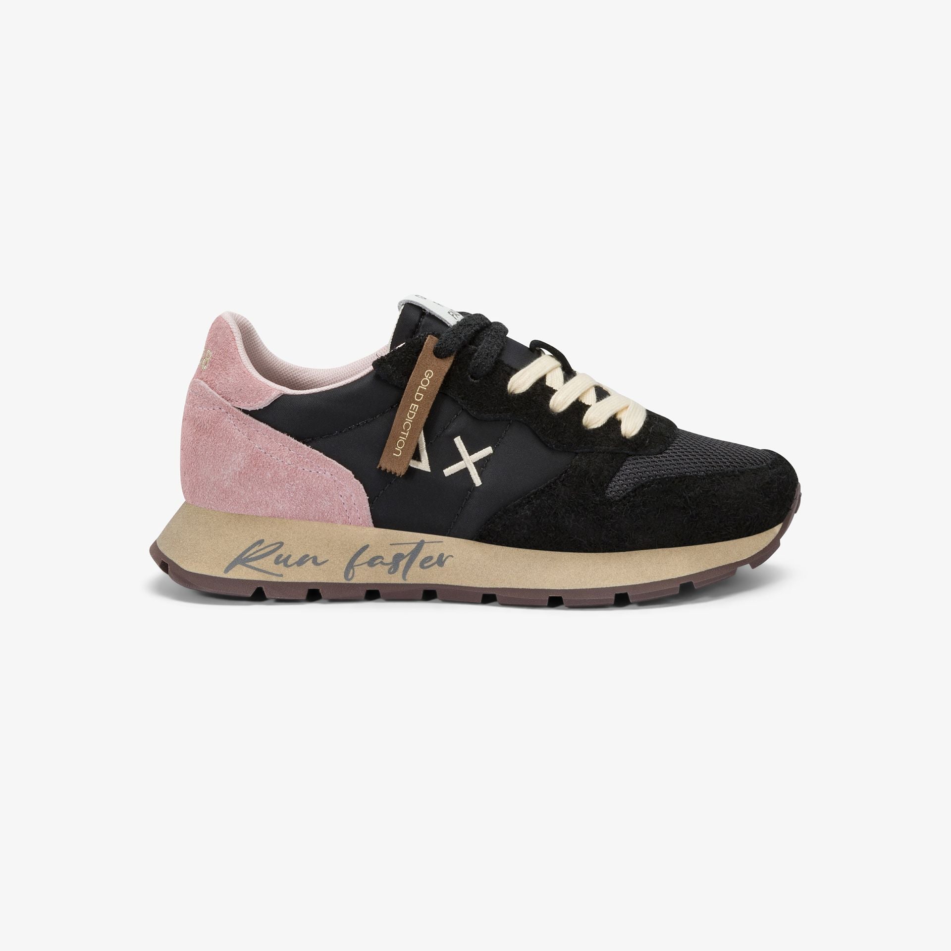 SUN68 Sneaker donna stile vintage in nylon mesh suede nero e rosa