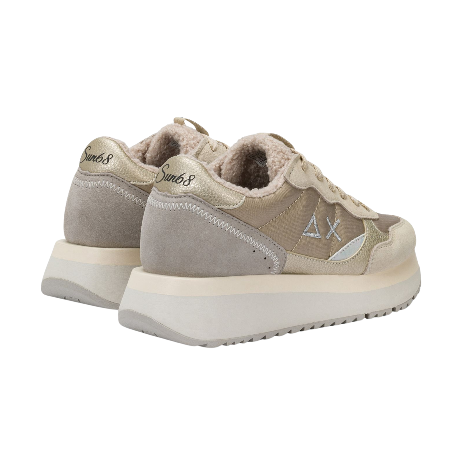 SUN68 Sneaker donna tela suede Dettagli teddy panna