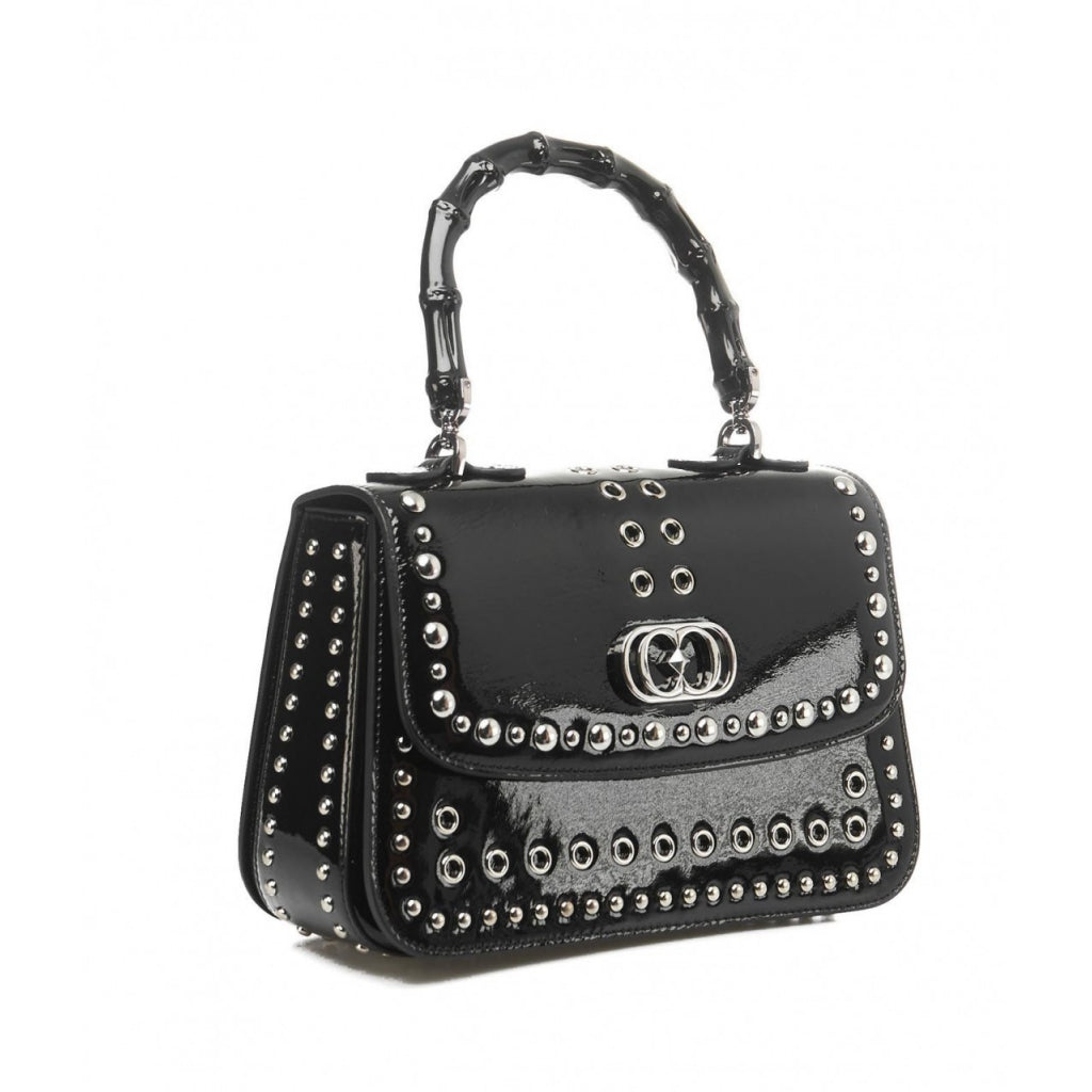 La Carrie Borsa a mano nero Manico bamboo borchie silver