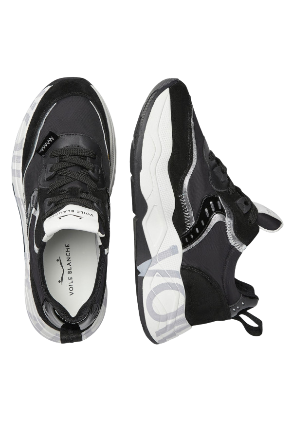 VOILE BLANCHE Sneaker donna dettagli laminati argento nero