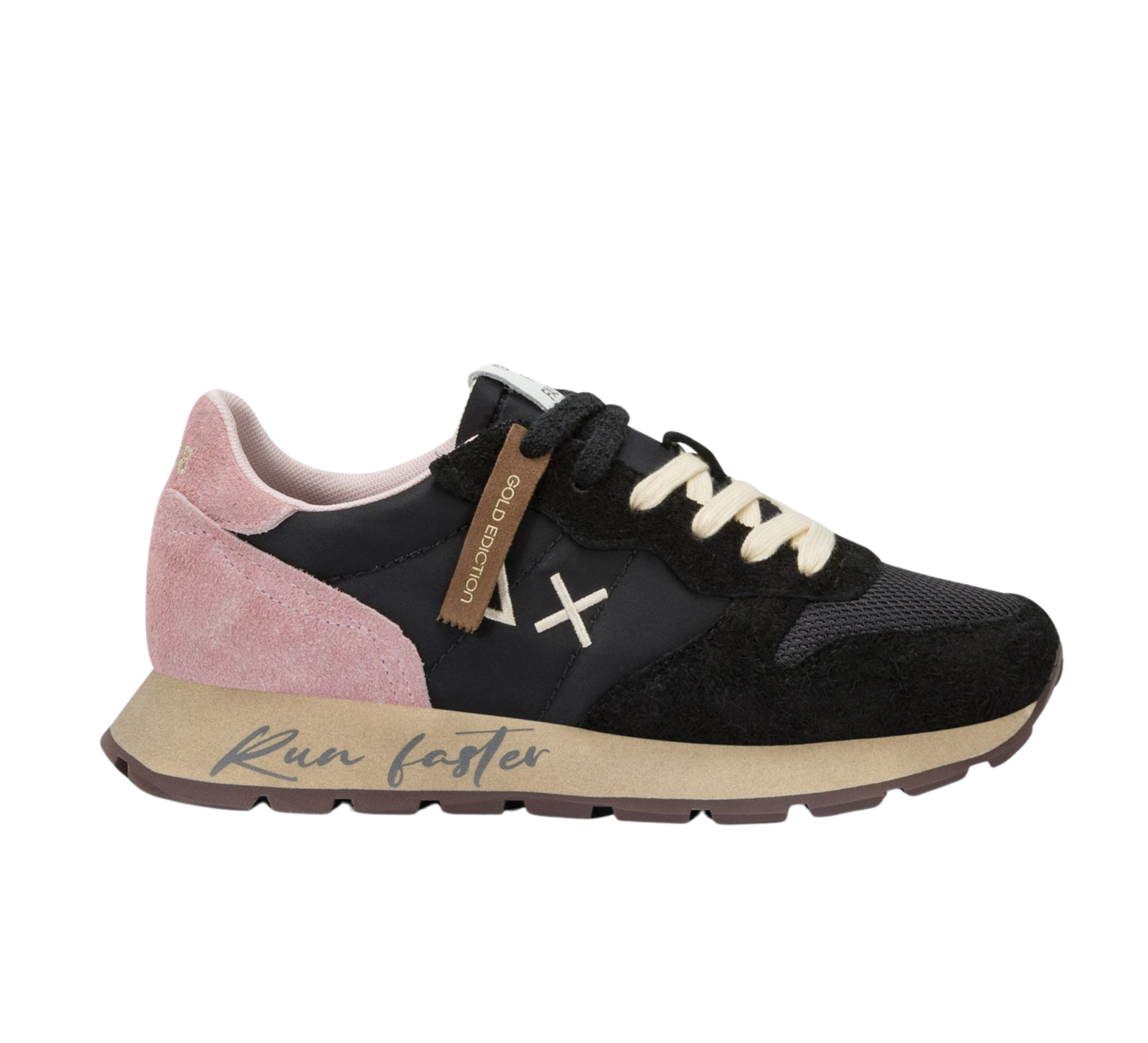 SUN68 Sneaker donna stile vintage in nylon mesh suede nero e rosa