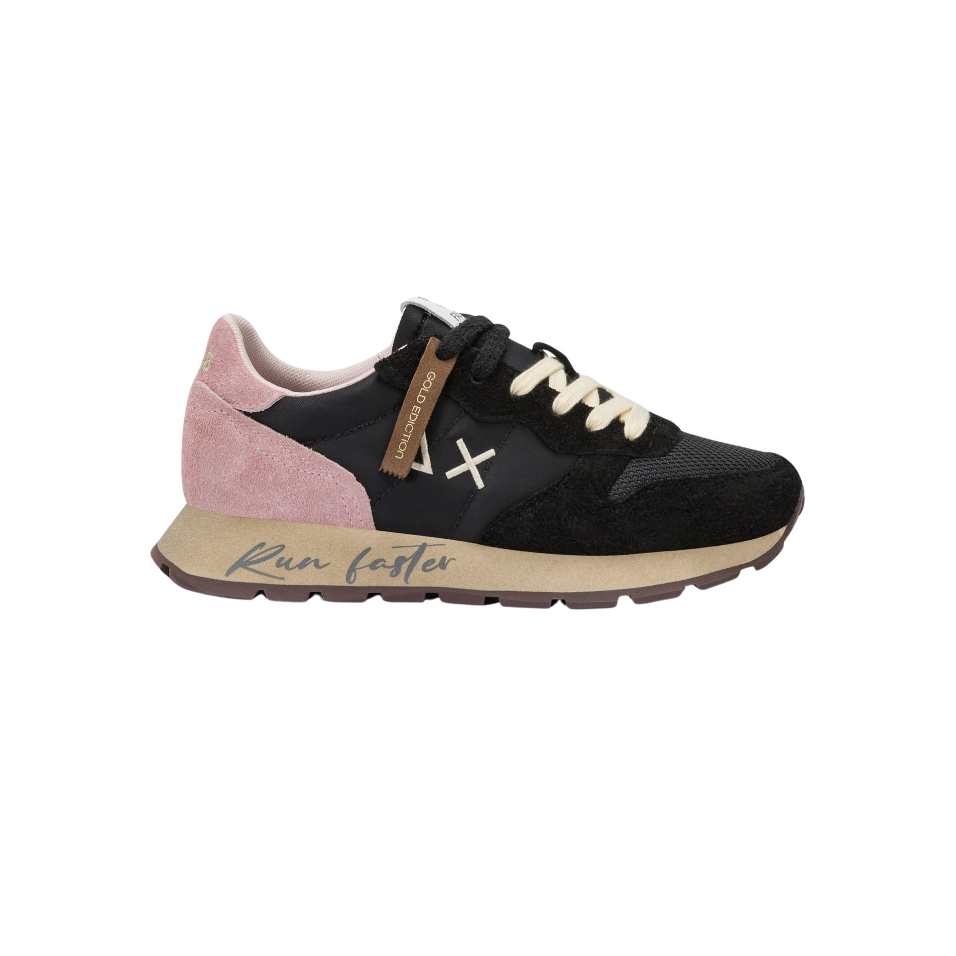 SUN68 Sneaker donna stile vintage in nylon mesh suede nero e rosa