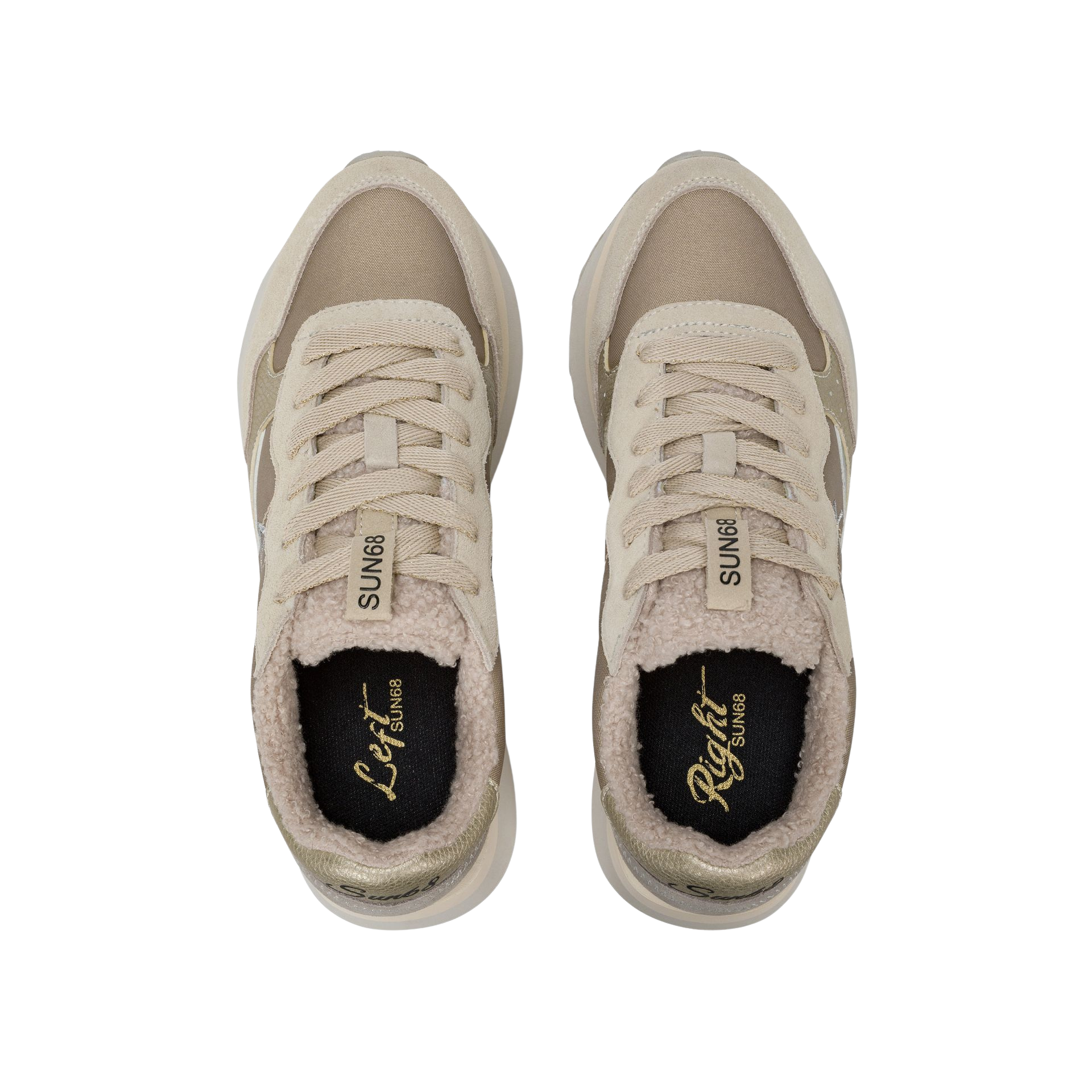 SUN68 Sneaker donna tela suede Dettagli teddy panna
