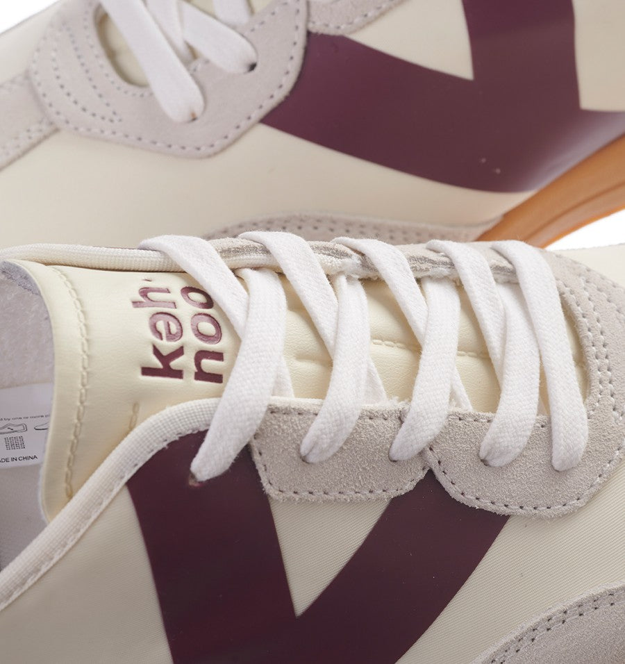 Kehnoo sneaker uomo in nylon e suede bianco con logo e toppone bordeaux